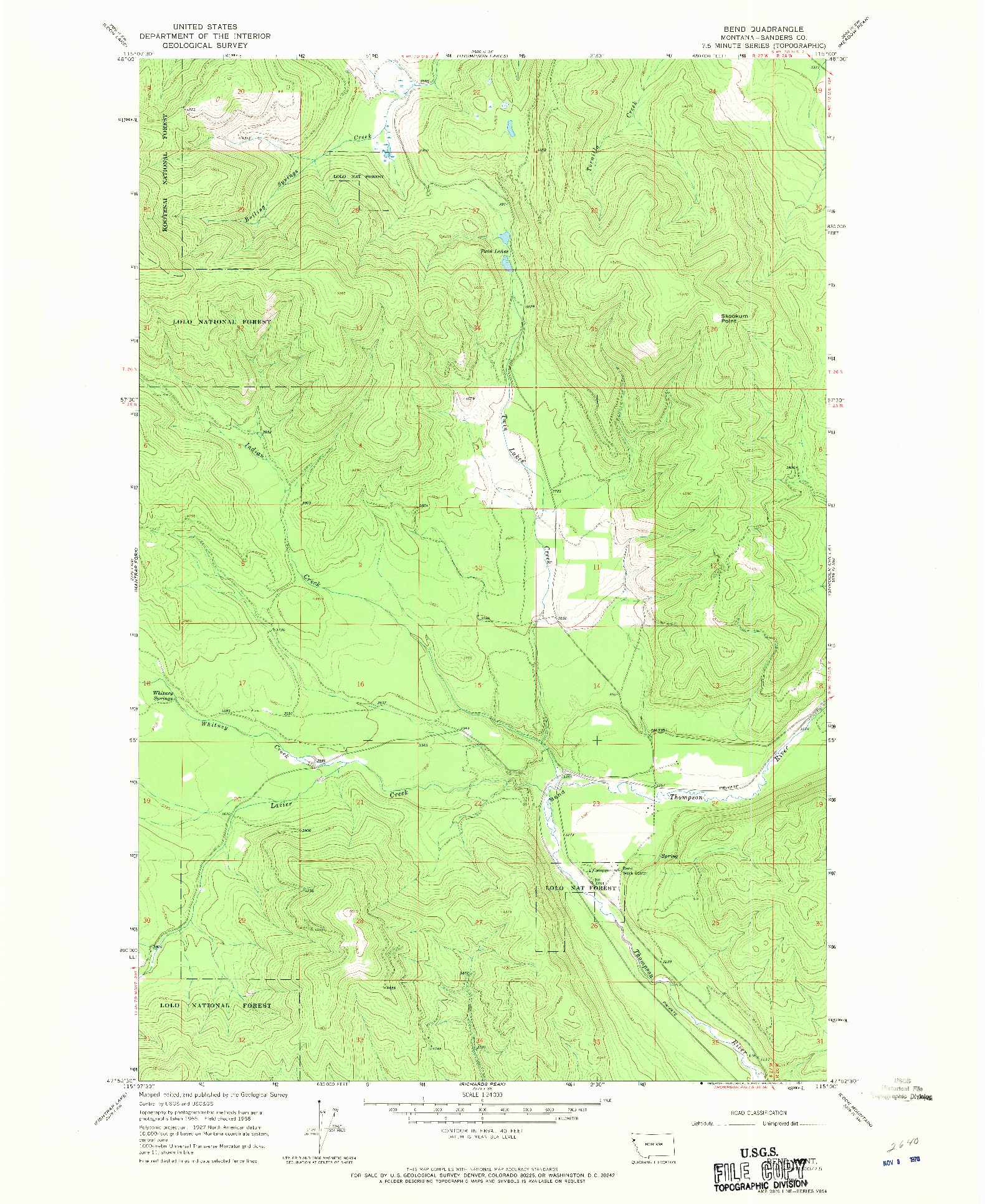 USGS 1:24000-SCALE QUADRANGLE FOR BEND, MT 1966