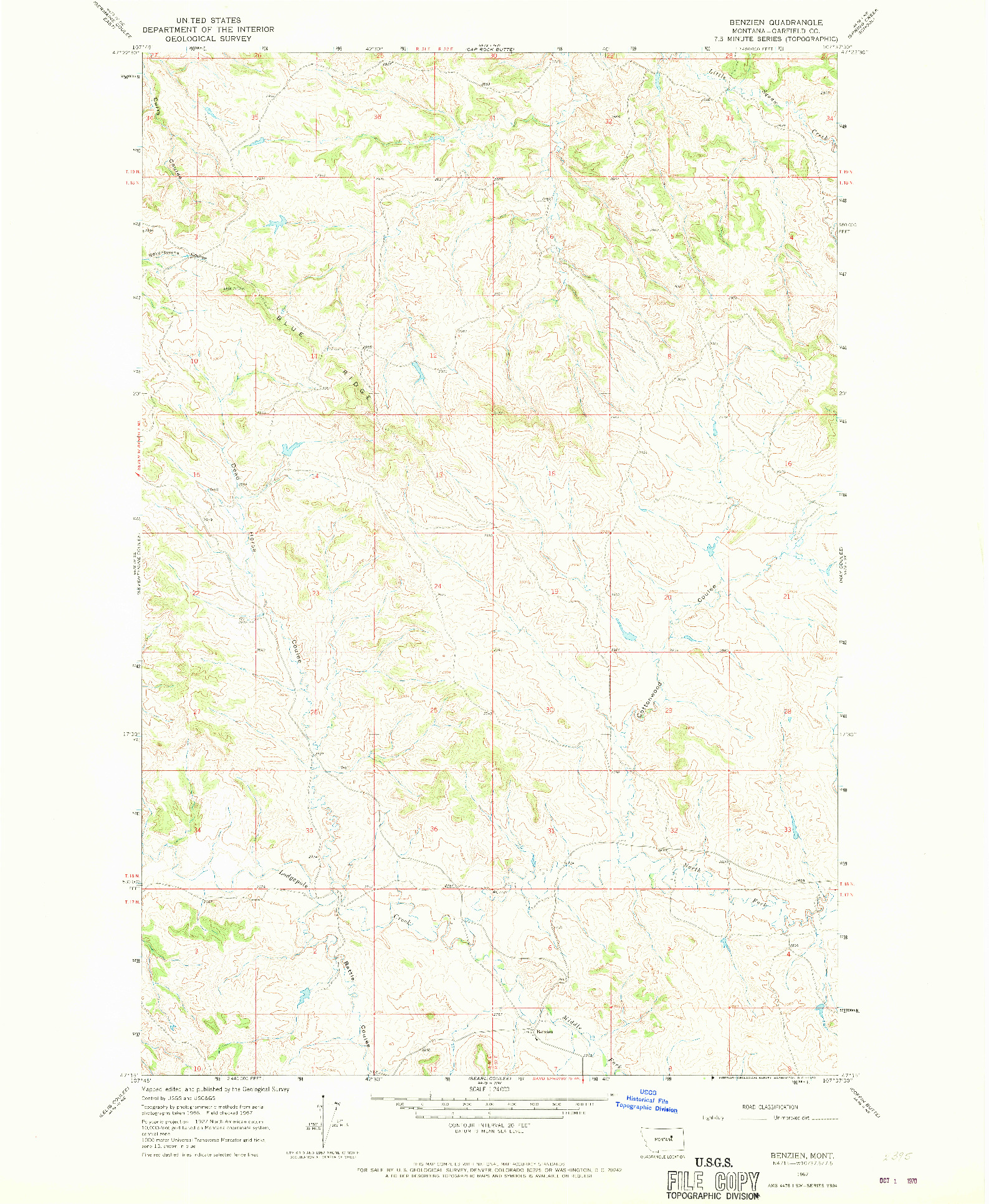 USGS 1:24000-SCALE QUADRANGLE FOR BENZIEN, MT 1967