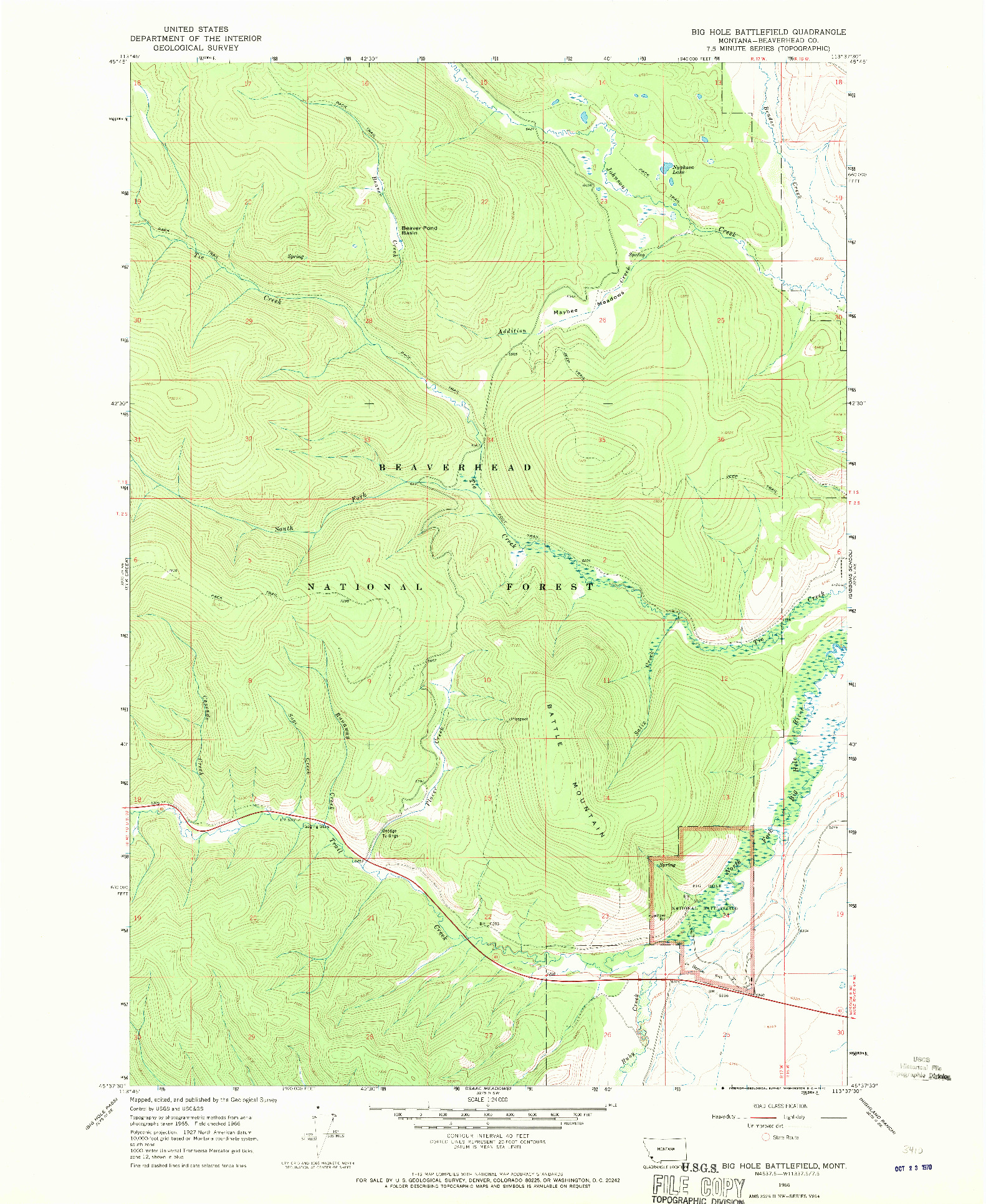 USGS 1:24000-SCALE QUADRANGLE FOR BIG HOLE BATTLEFIELD, MT 1966