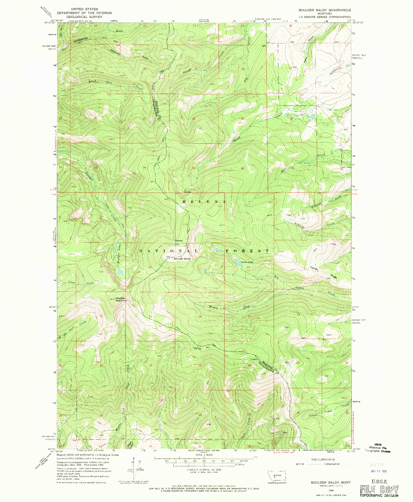 USGS 1:24000-SCALE QUADRANGLE FOR BOULDER BALDY, MT 1966