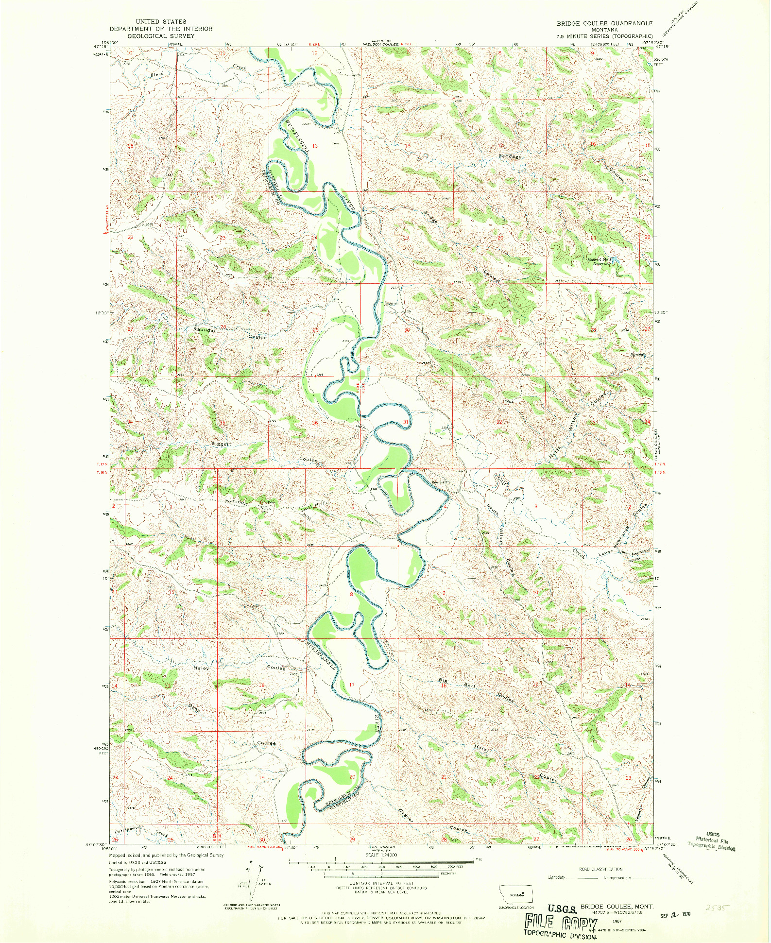 USGS 1:24000-SCALE QUADRANGLE FOR BRIDGE COULEE, MT 1967