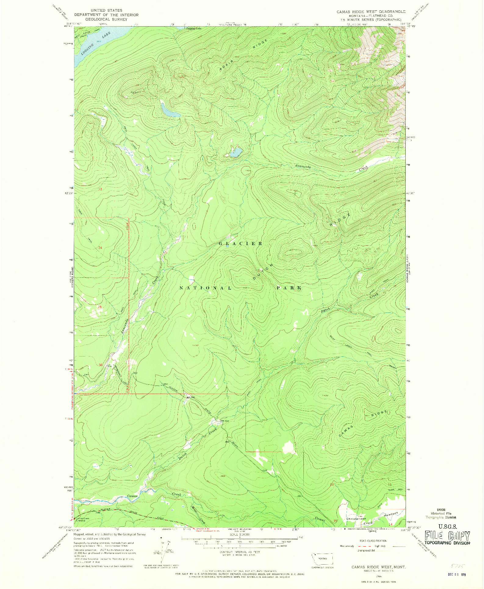 USGS 1:24000-SCALE QUADRANGLE FOR CAMAS RIDGE WEST, MT 1966