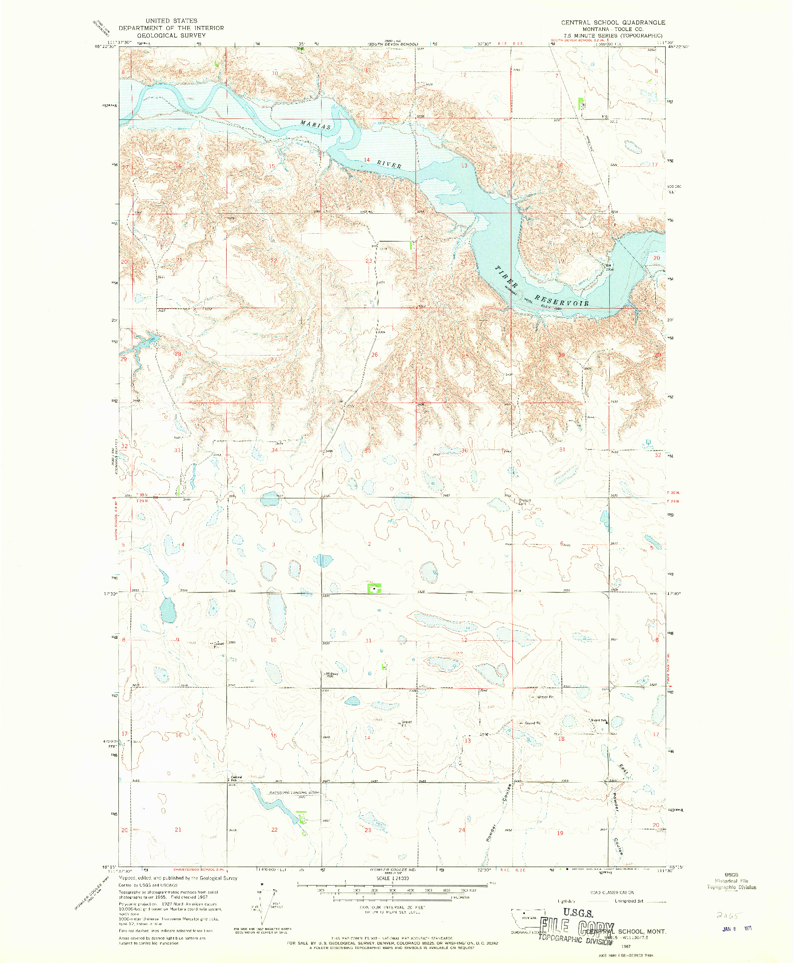 USGS 1:24000-SCALE QUADRANGLE FOR CENTRAL SCHOOL, MT 1967