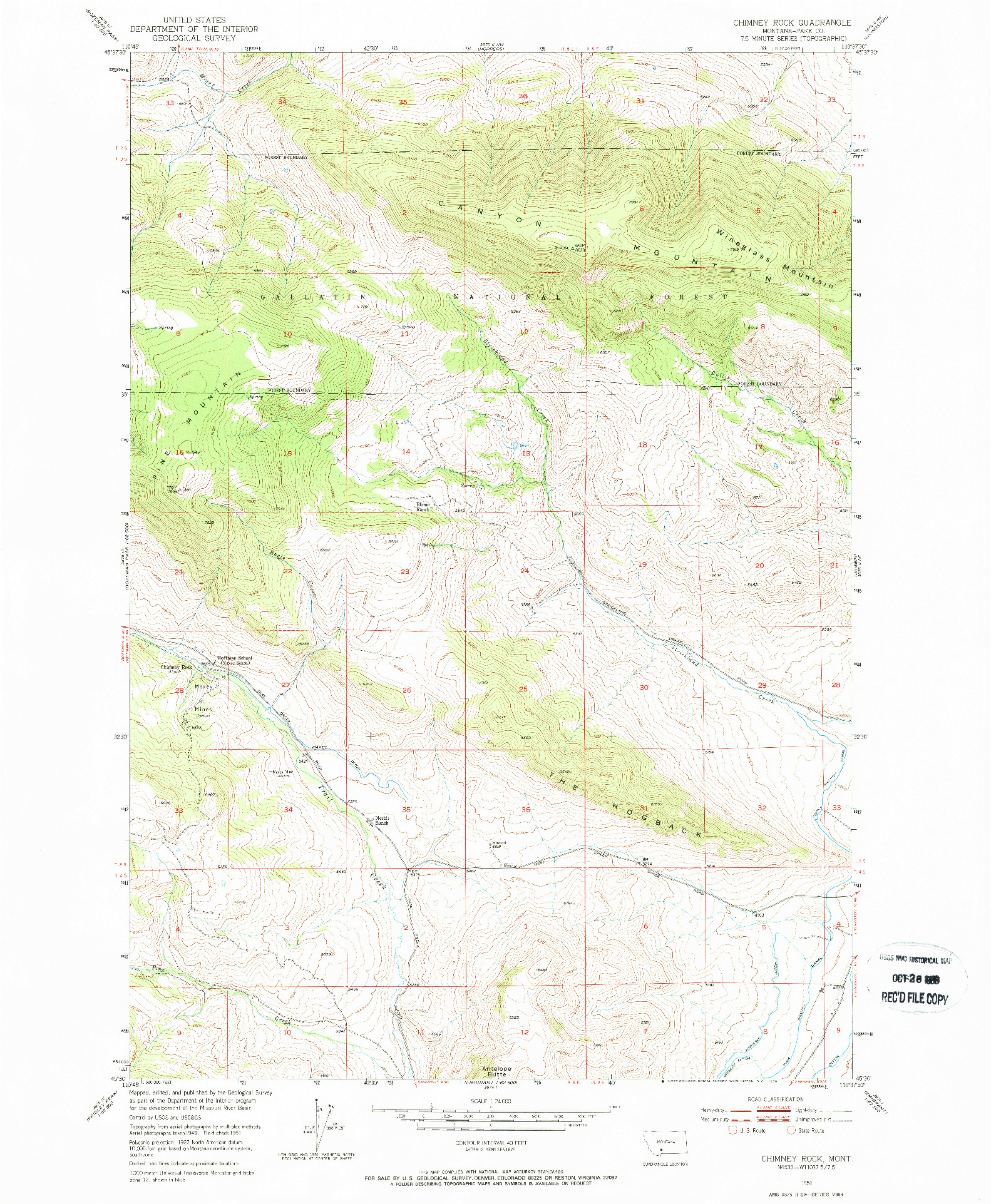 USGS 1:24000-SCALE QUADRANGLE FOR CHIMNEY ROCK, MT 1951