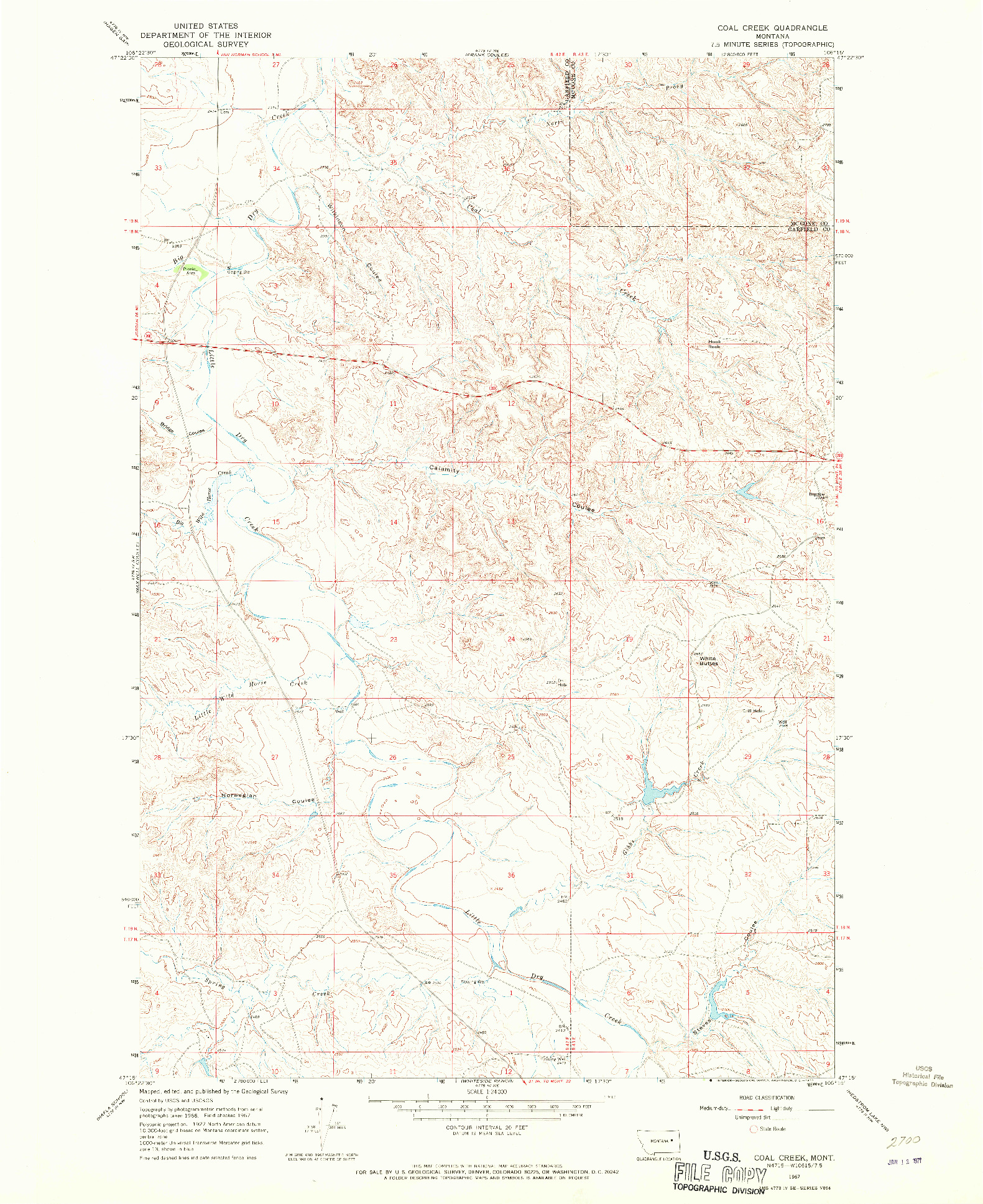 USGS 1:24000-SCALE QUADRANGLE FOR COAL CREEK, MT 1967