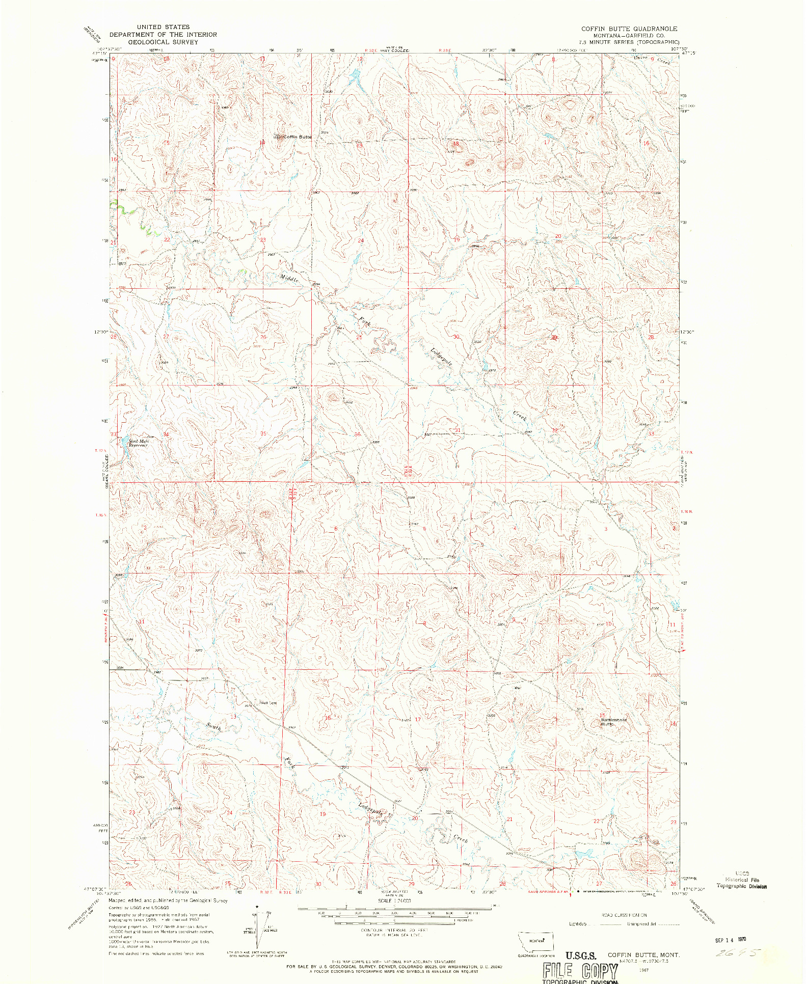 USGS 1:24000-SCALE QUADRANGLE FOR COFFIN BUTTE, MT 1967