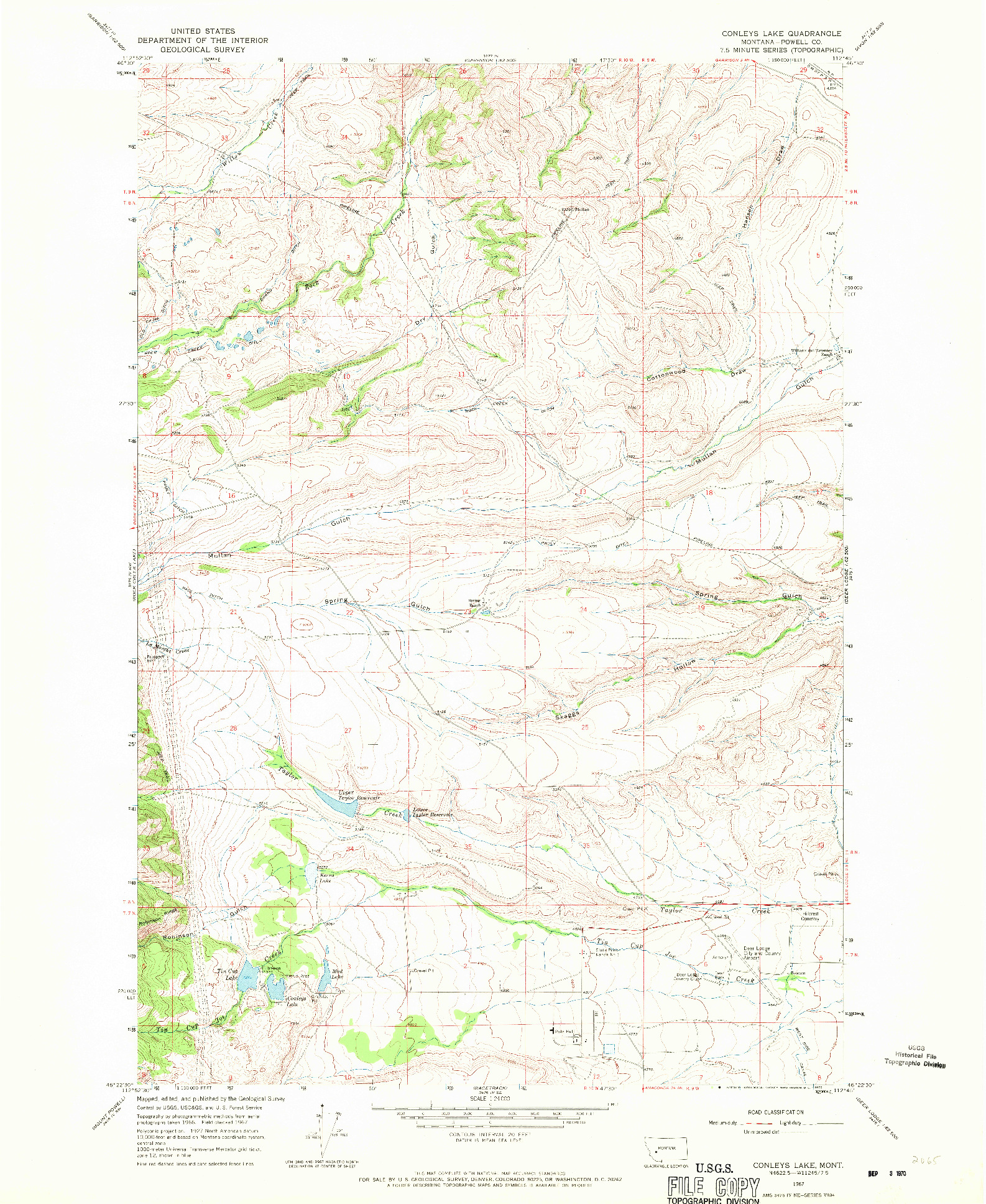 USGS 1:24000-SCALE QUADRANGLE FOR CONLEYS LAKE, MT 1967