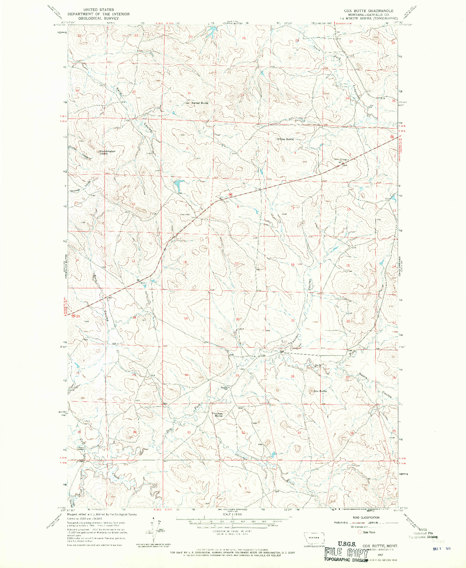 USGS 1:24000-SCALE QUADRANGLE FOR COX BUTTE, MT 1967