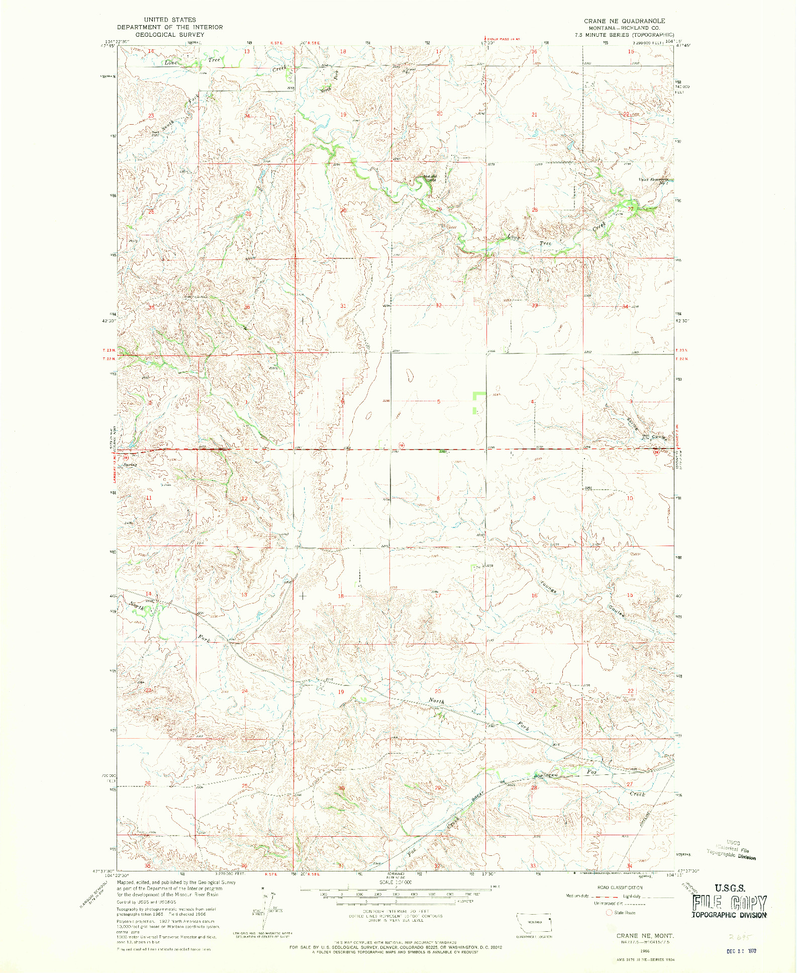 USGS 1:24000-SCALE QUADRANGLE FOR CRANE NE, MT 1966