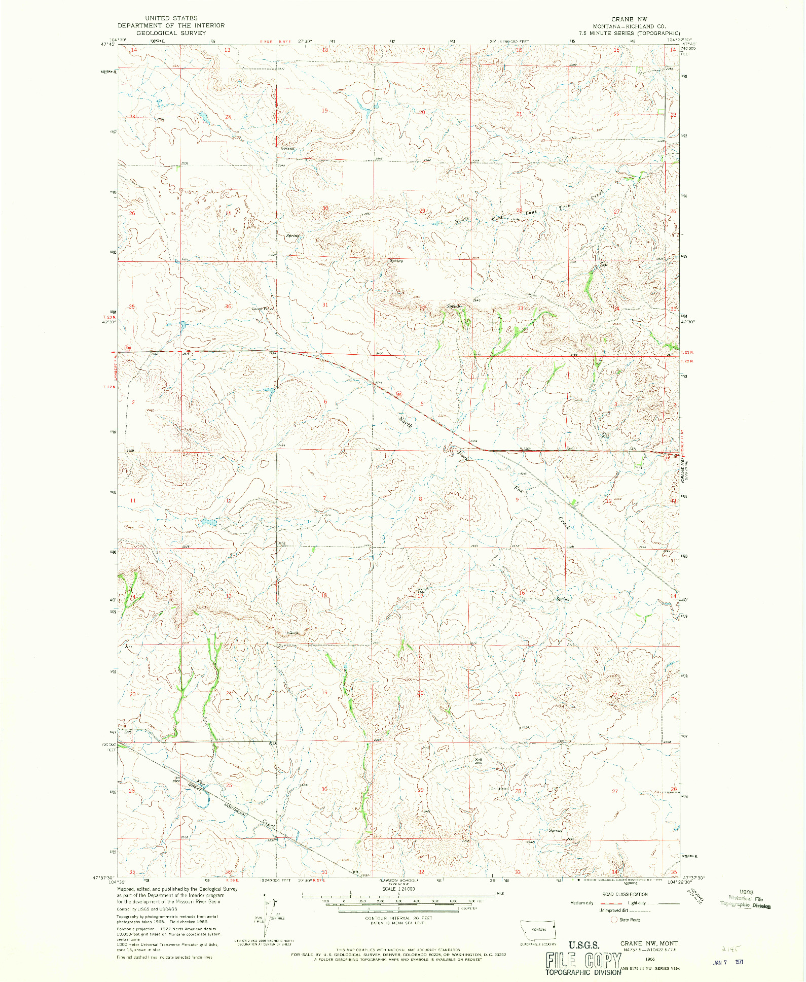 USGS 1:24000-SCALE QUADRANGLE FOR CRANE NW, MT 1966