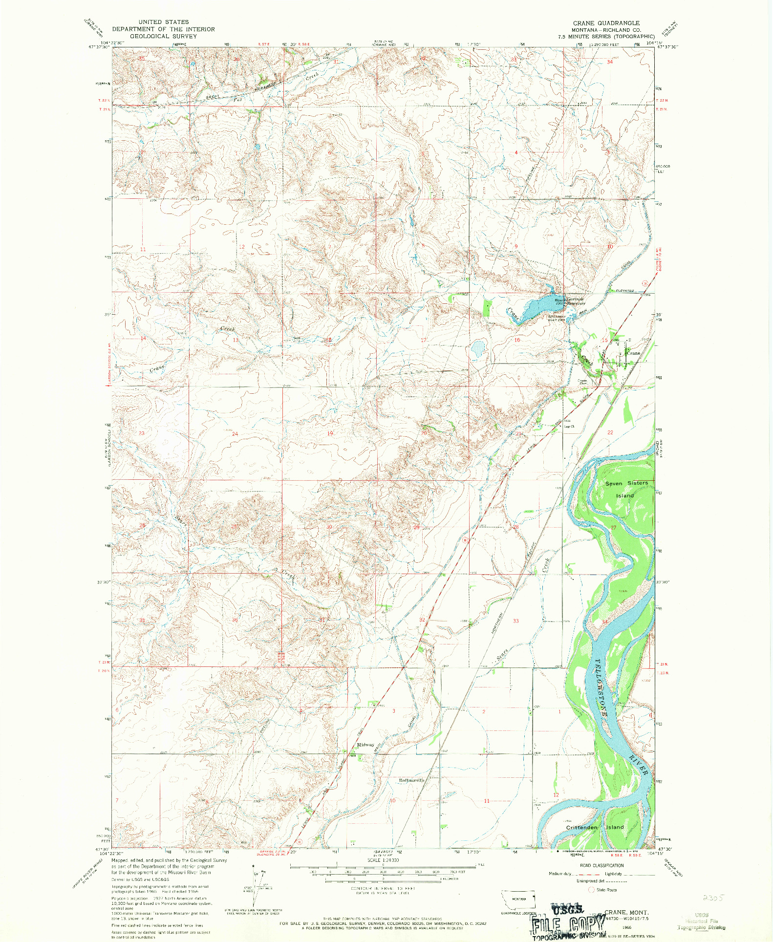 USGS 1:24000-SCALE QUADRANGLE FOR CRANE, MT 1966