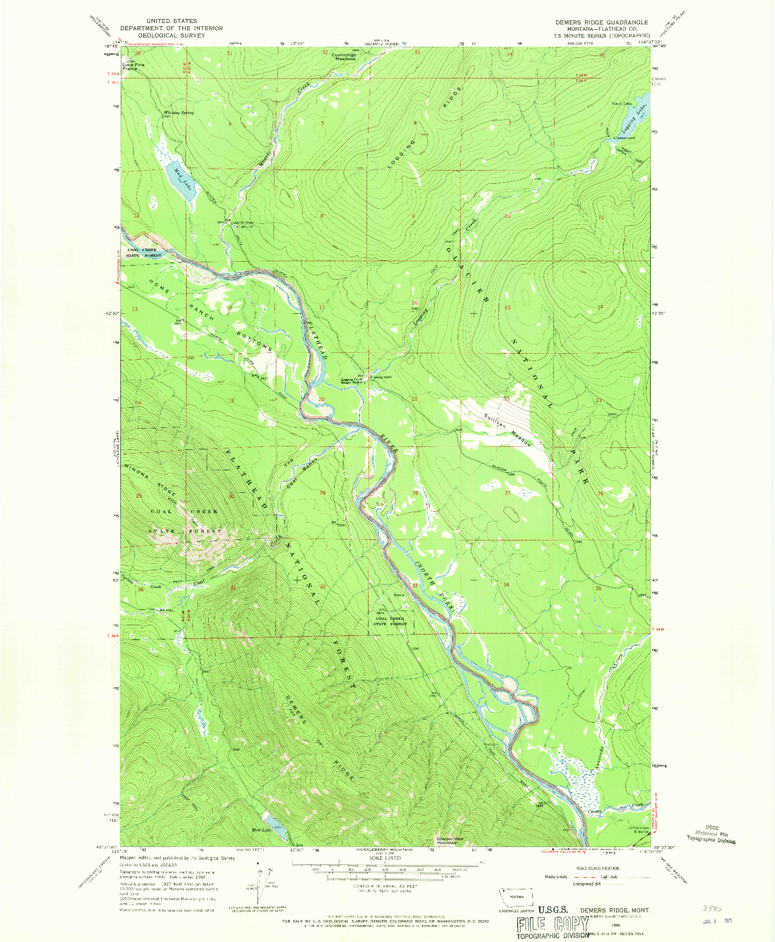 USGS 1:24000-SCALE QUADRANGLE FOR DEMERS RIDGE, MT 1966