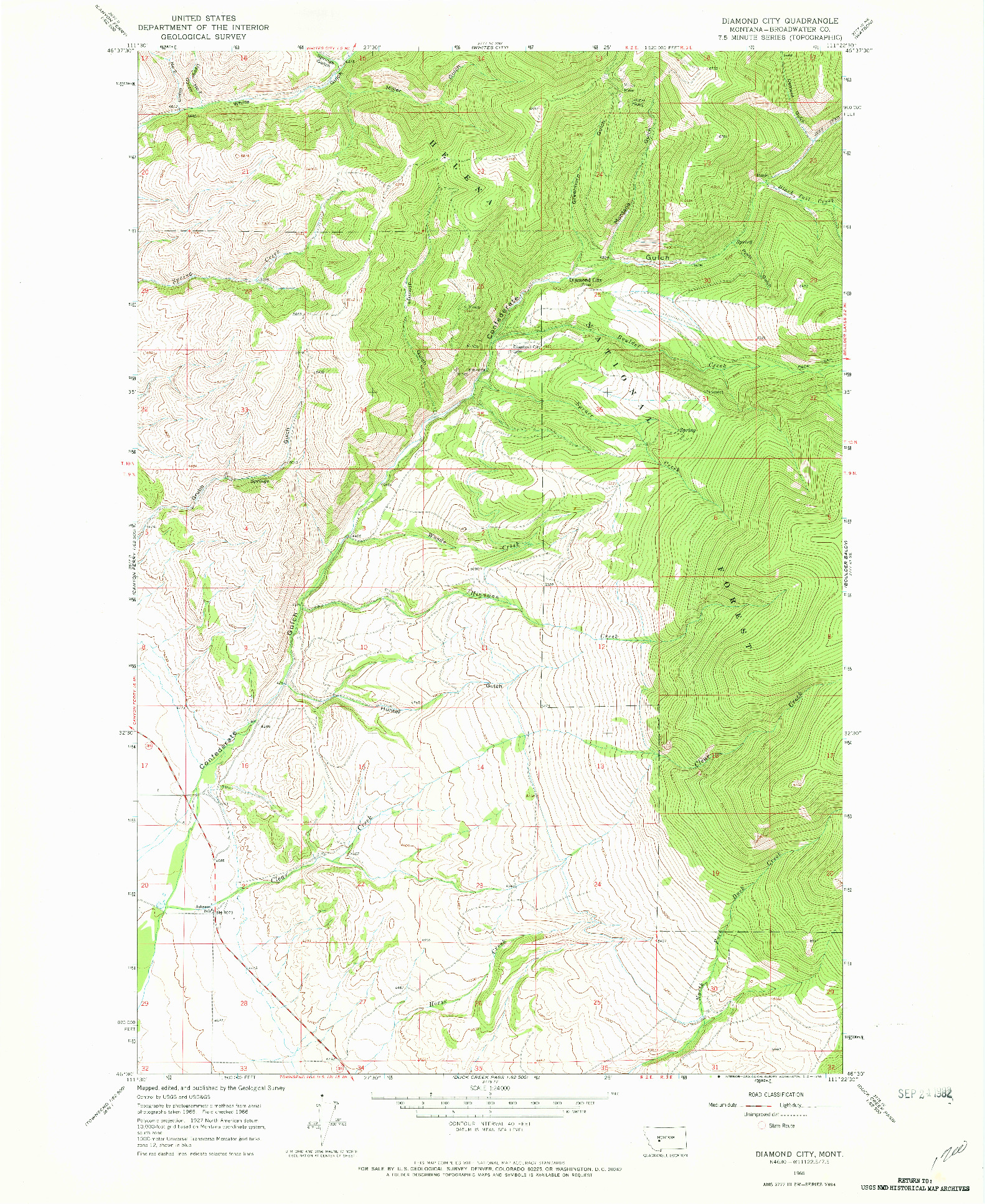 USGS 1:24000-SCALE QUADRANGLE FOR DIAMOND CITY, MT 1966