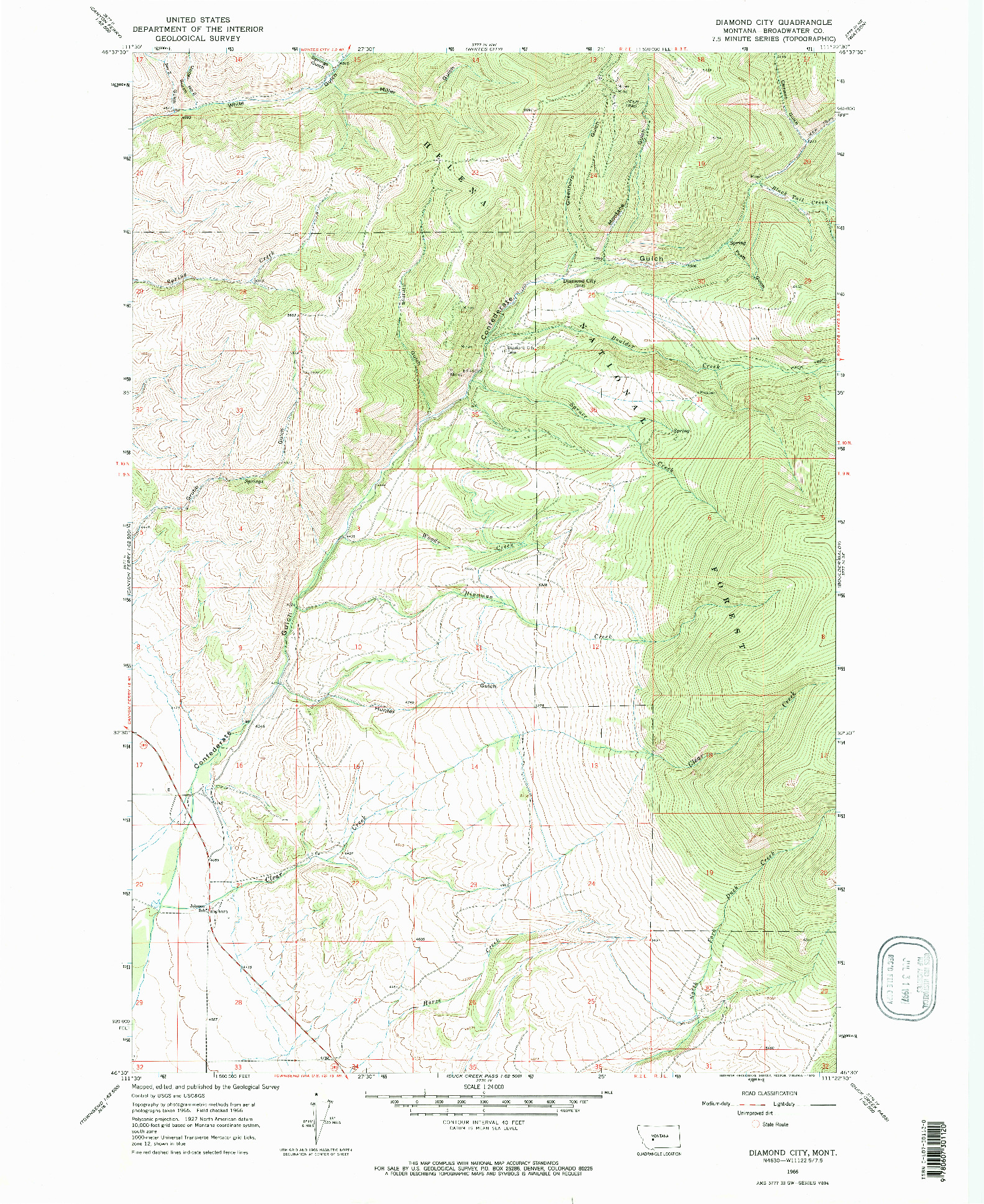 USGS 1:24000-SCALE QUADRANGLE FOR DIAMOND CITY, MT 1966