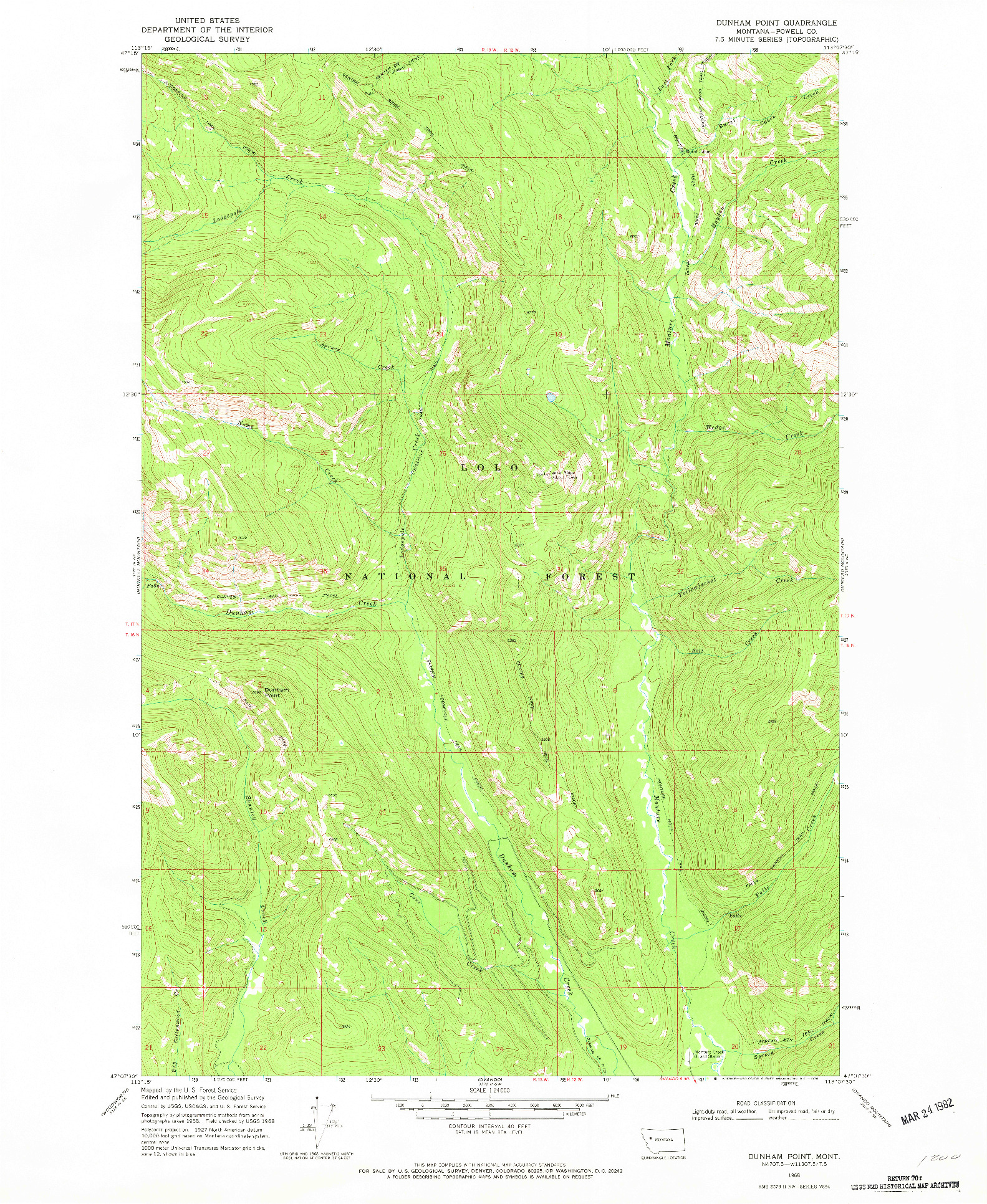 USGS 1:24000-SCALE QUADRANGLE FOR DUNHAM POINT, MT 1968