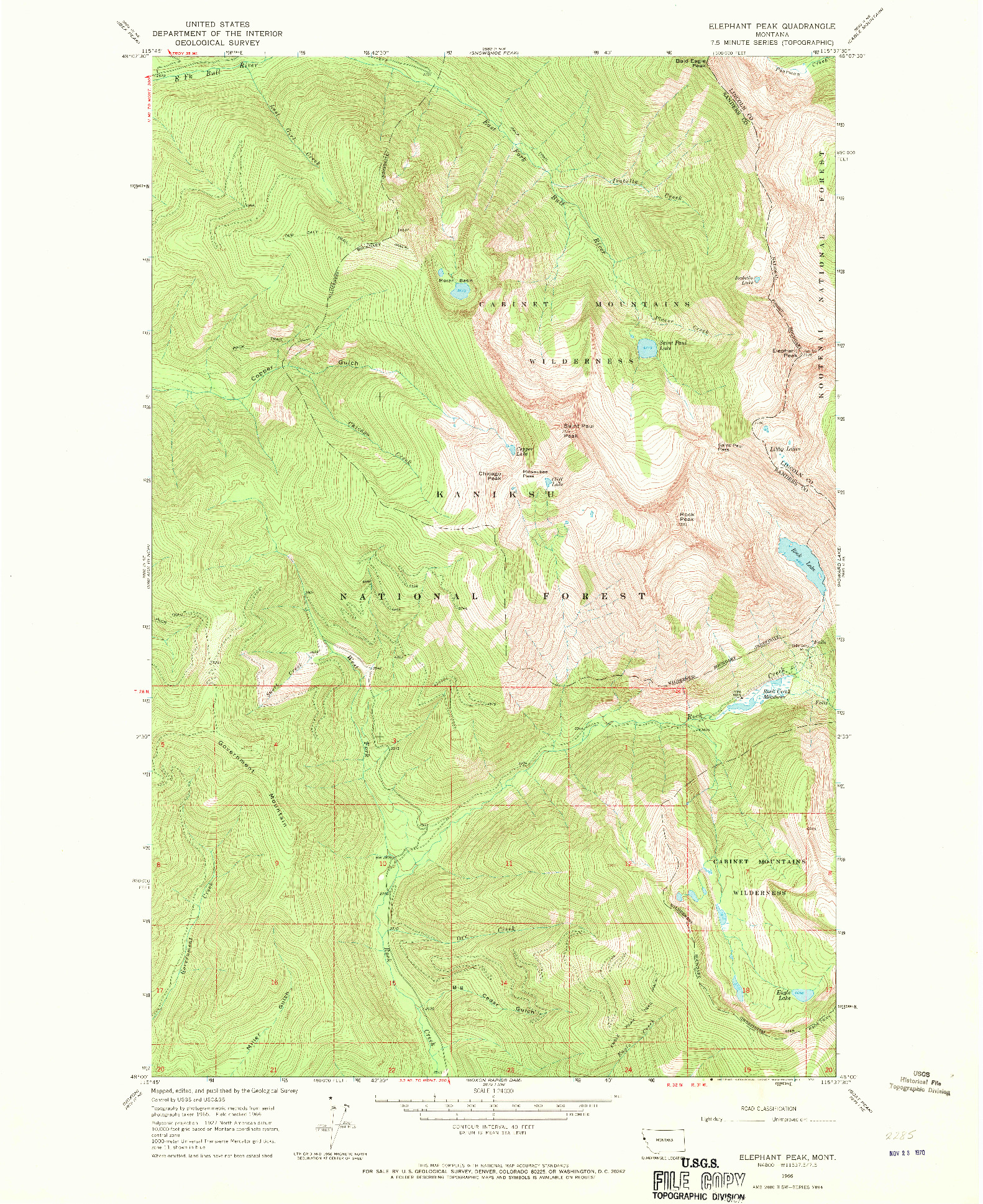 USGS 1:24000-SCALE QUADRANGLE FOR ELEPHANT PEAK, MT 1966