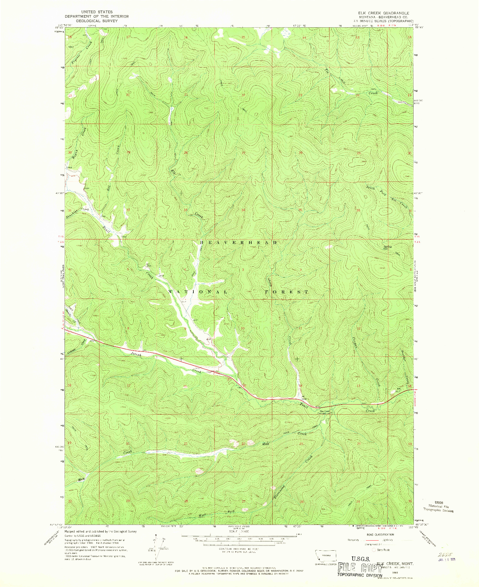 USGS 1:24000-SCALE QUADRANGLE FOR ELK CREEK, MT 1966