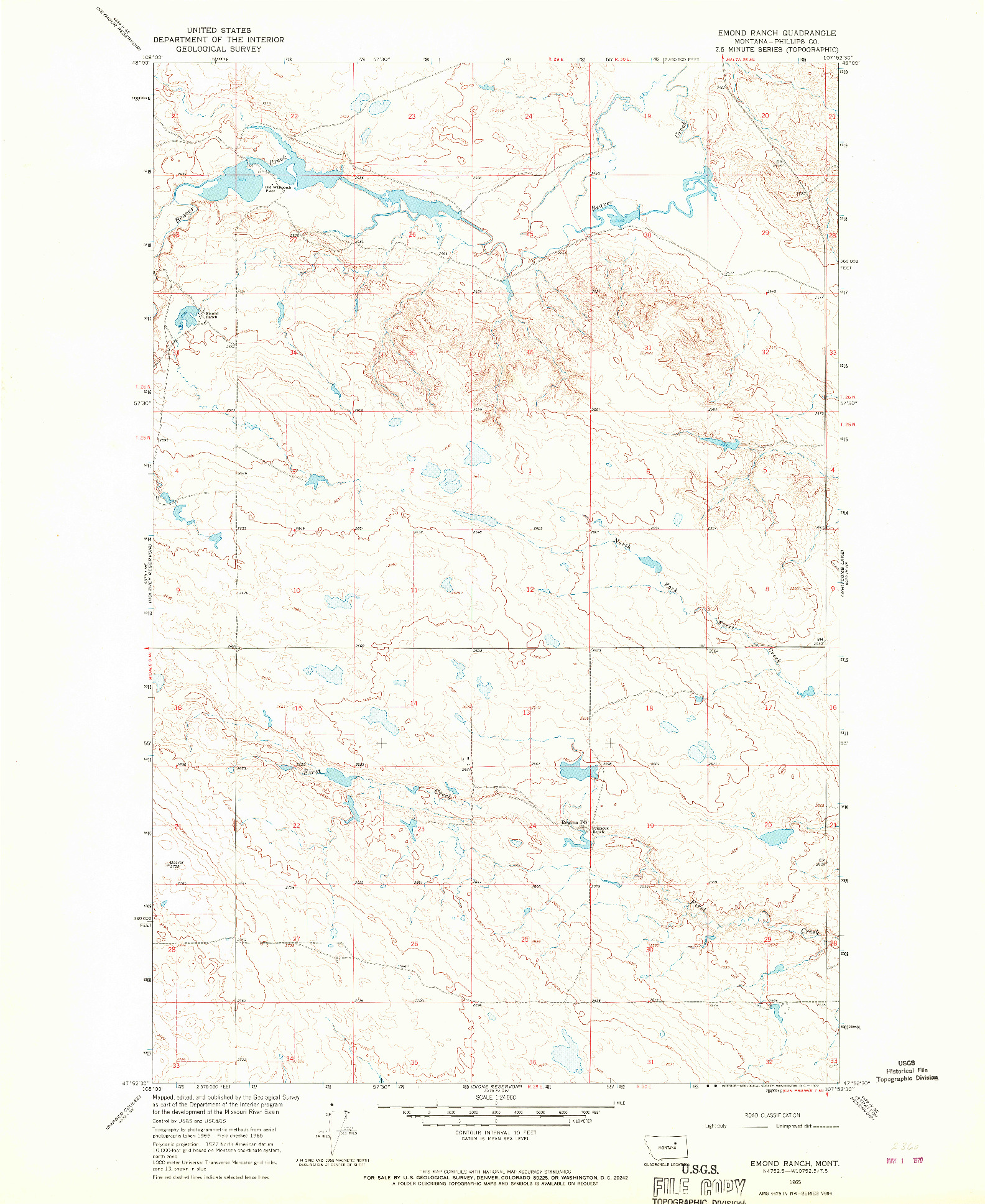 USGS 1:24000-SCALE QUADRANGLE FOR EMOND RANCH, MT 1965