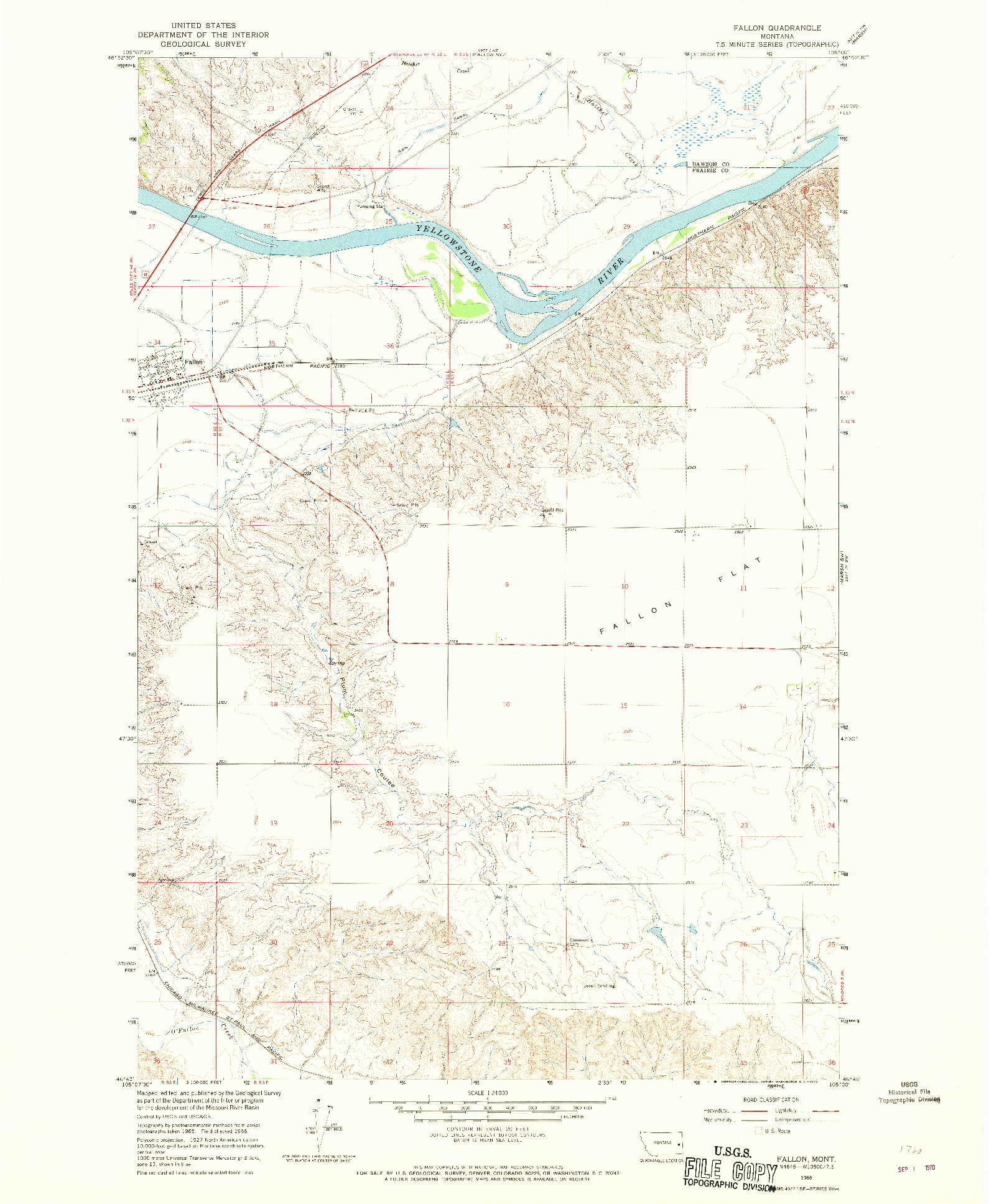 USGS 1:24000-SCALE QUADRANGLE FOR FALLON, MT 1966