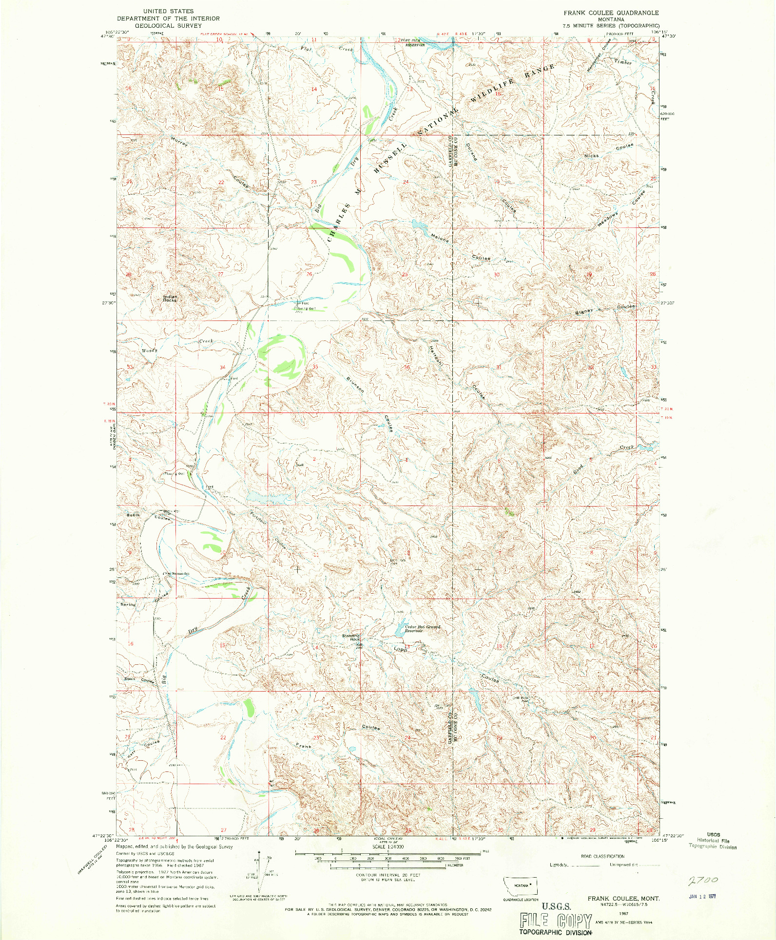 USGS 1:24000-SCALE QUADRANGLE FOR FRANK COULEE, MT 1967