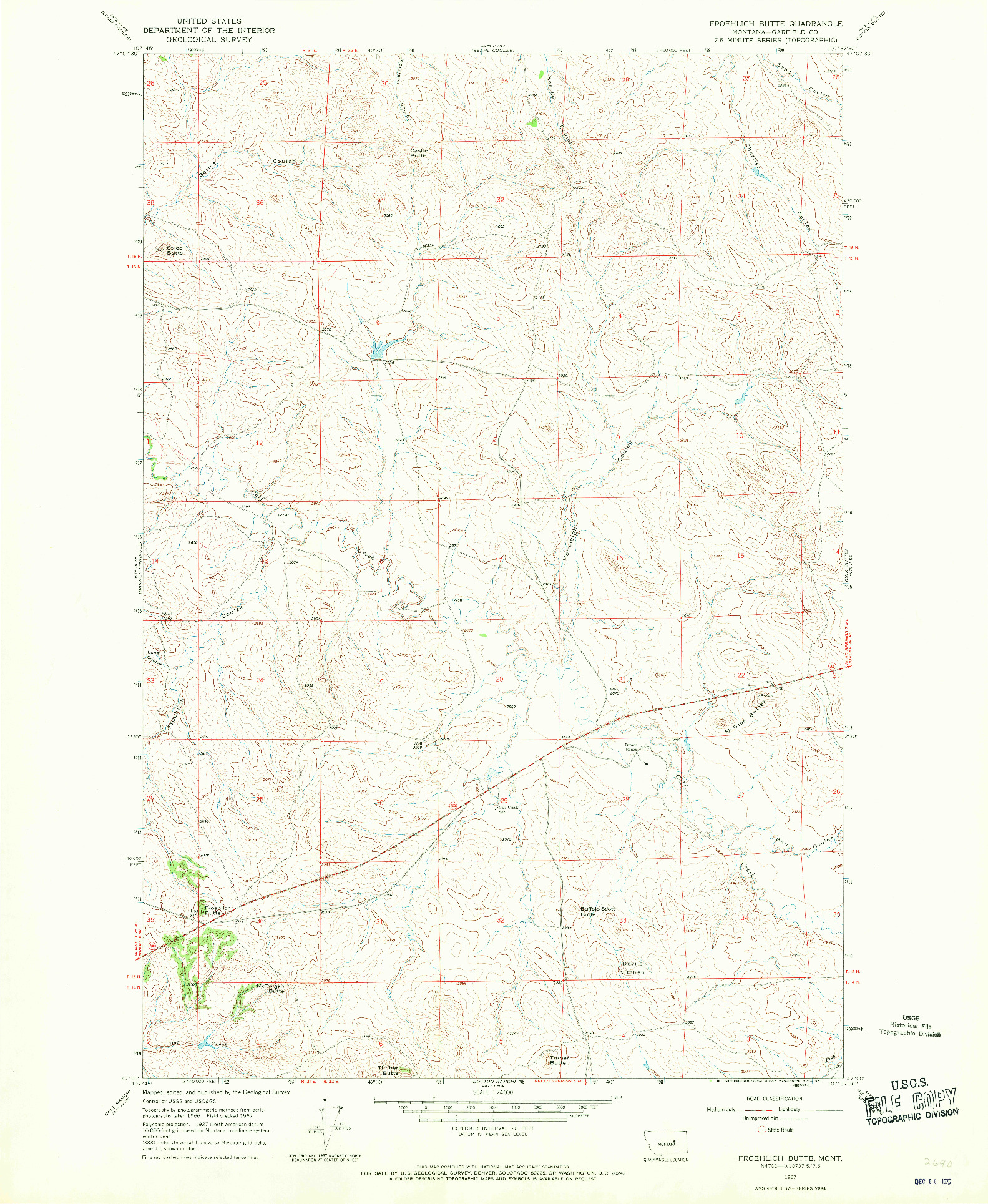 USGS 1:24000-SCALE QUADRANGLE FOR FROEHLICH BUTTE, MT 1967