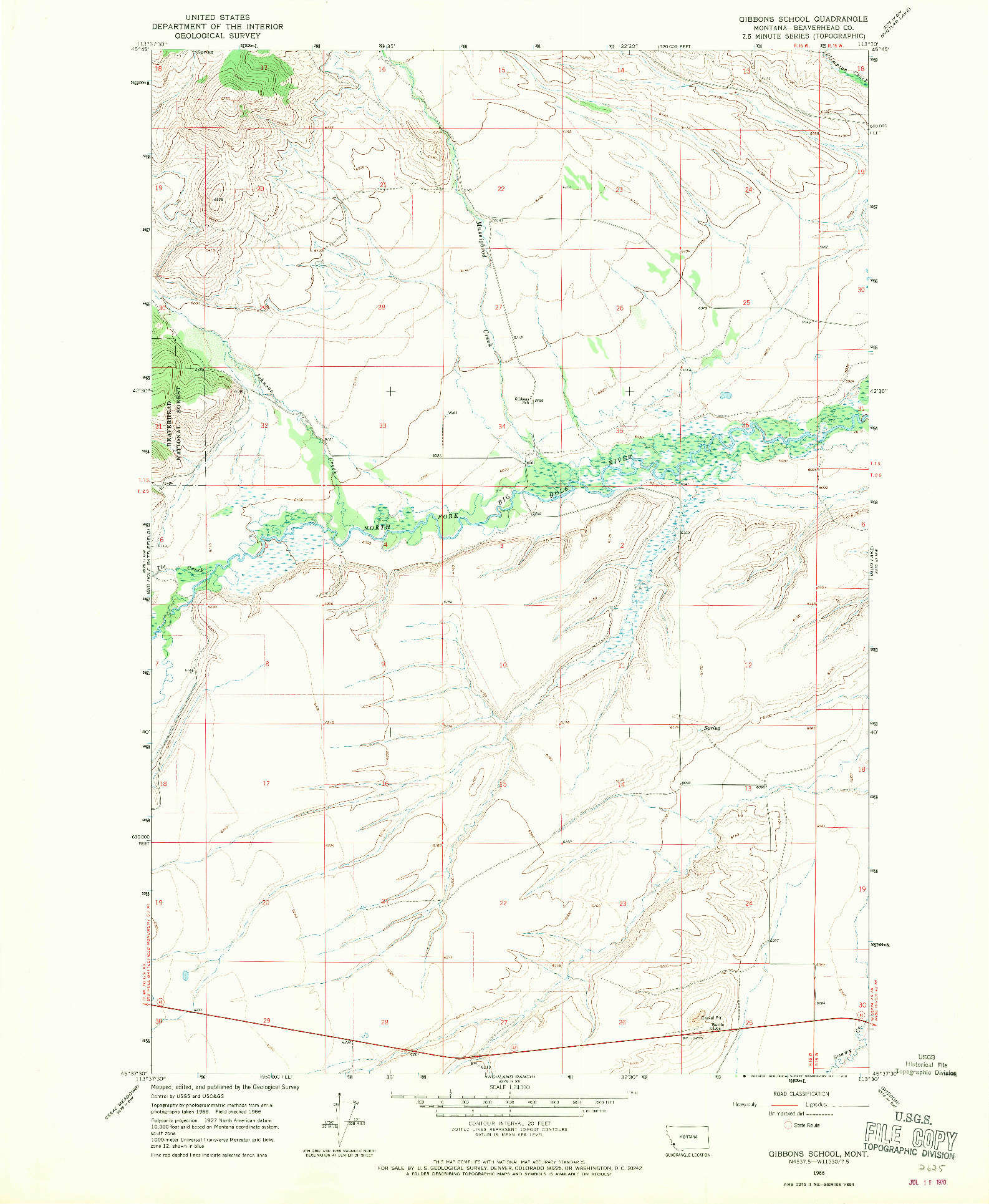 USGS 1:24000-SCALE QUADRANGLE FOR GIBBONS SCHOOL, MT 1966