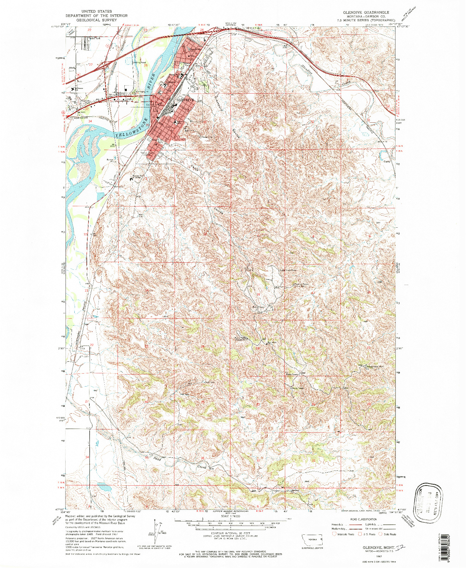 USGS 1:24000-SCALE QUADRANGLE FOR GLENDIVE, MT 1967