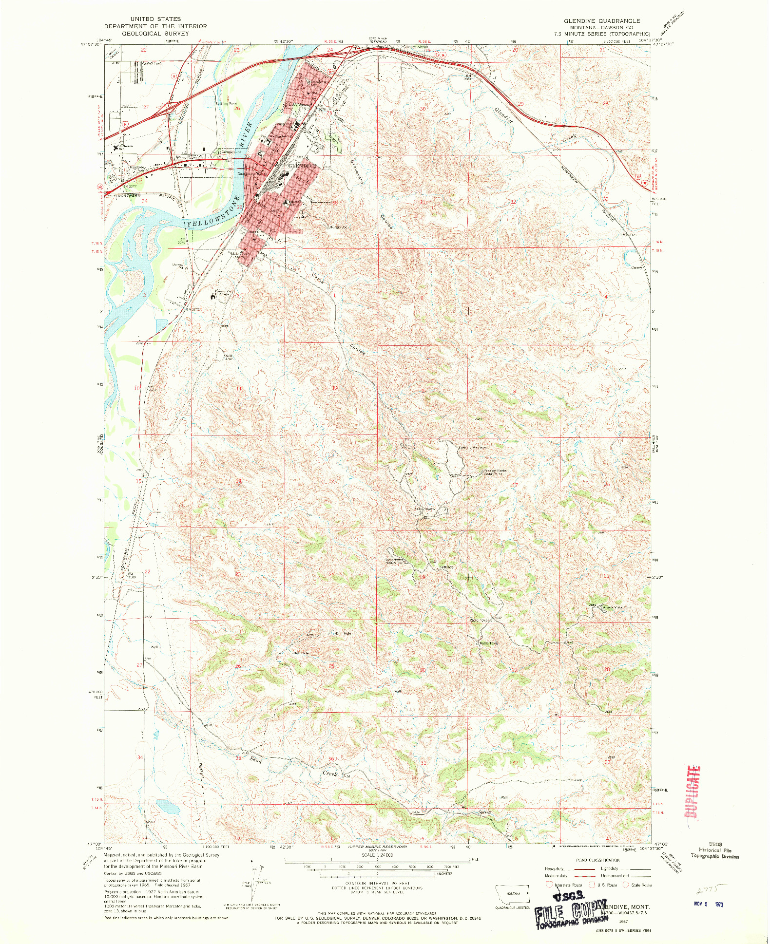 USGS 1:24000-SCALE QUADRANGLE FOR GLENDIVE, MT 1967