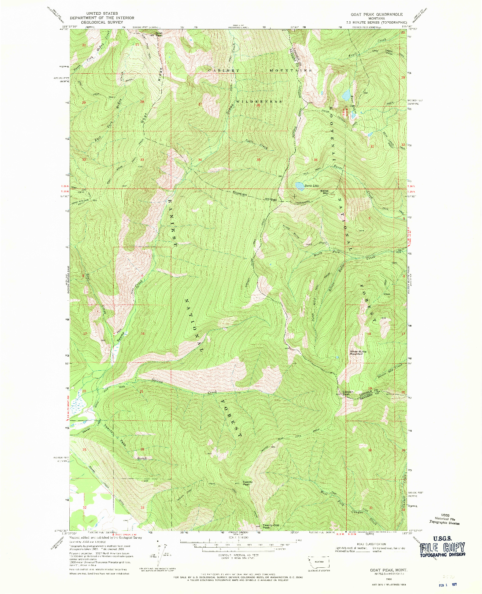USGS 1:24000-SCALE QUADRANGLE FOR GOAT PEAK, MT 1966