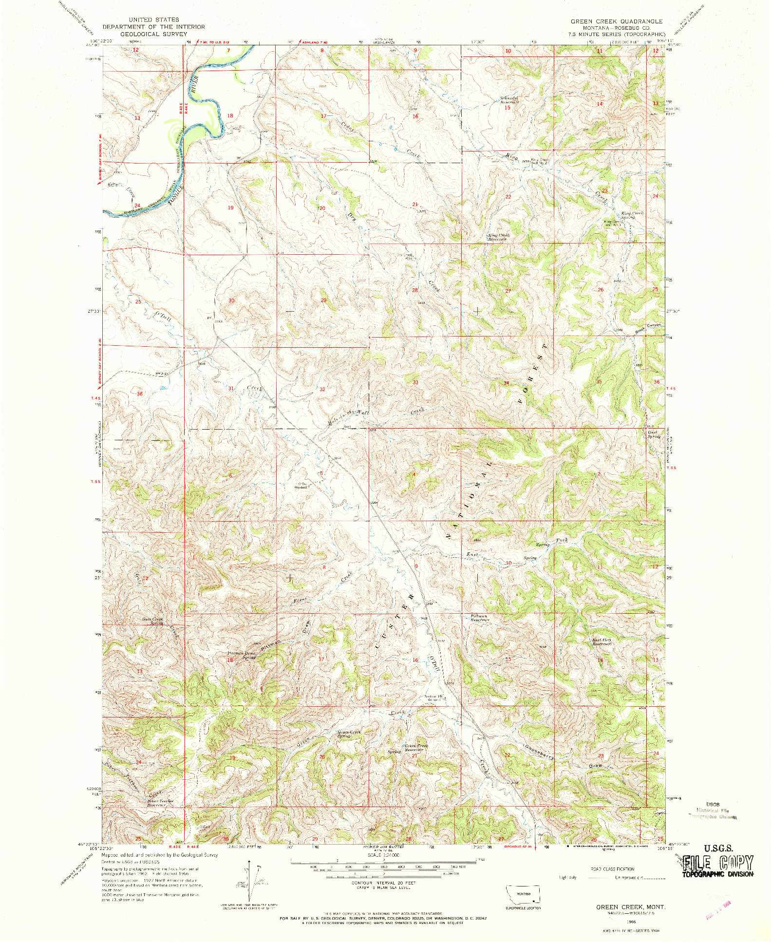 USGS 1:24000-SCALE QUADRANGLE FOR GREEN CREEK, MT 1966