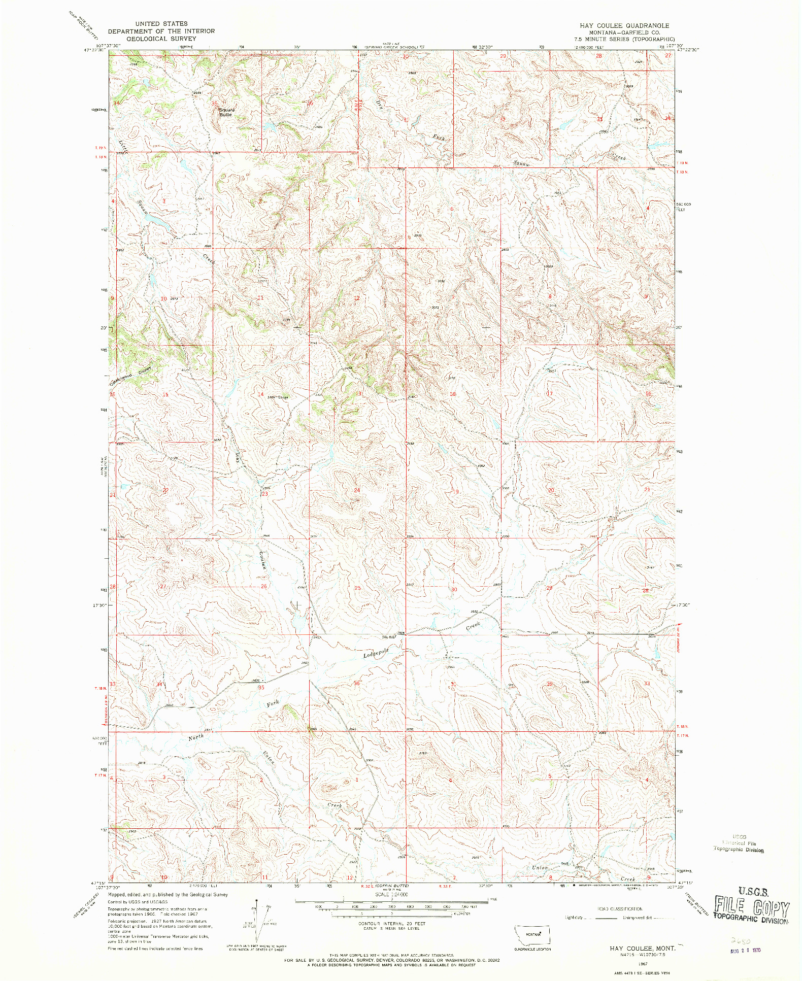 USGS 1:24000-SCALE QUADRANGLE FOR HAY COULEE, MT 1967