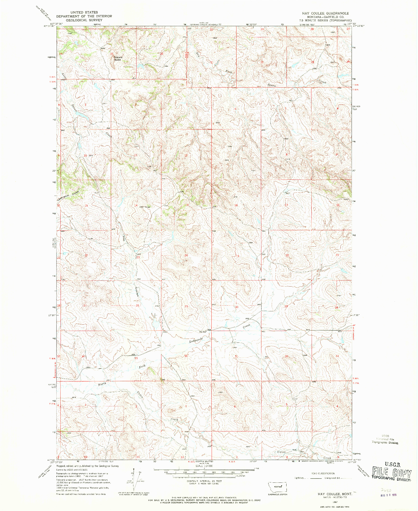 USGS 1:24000-SCALE QUADRANGLE FOR HAY COULEE, MT 1967