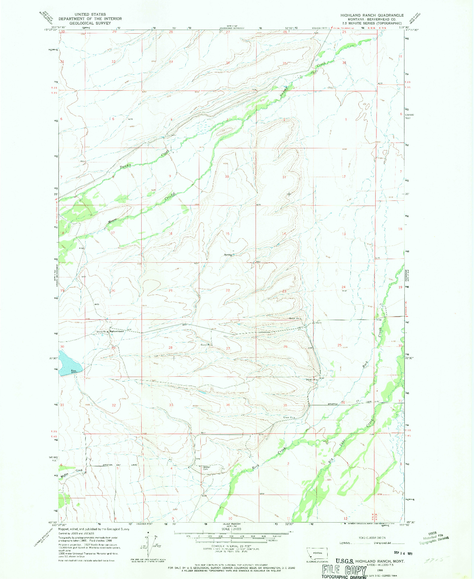 USGS 1:24000-SCALE QUADRANGLE FOR HIGHLAND RANCH, MT 1966