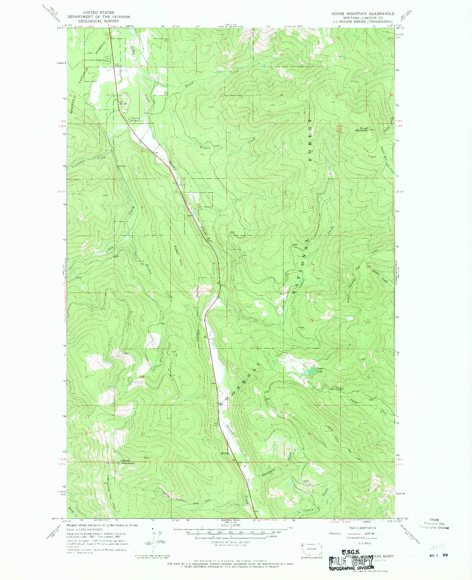 USGS 1:24000-SCALE QUADRANGLE FOR HORSE MOUNTAIN, MT 1966
