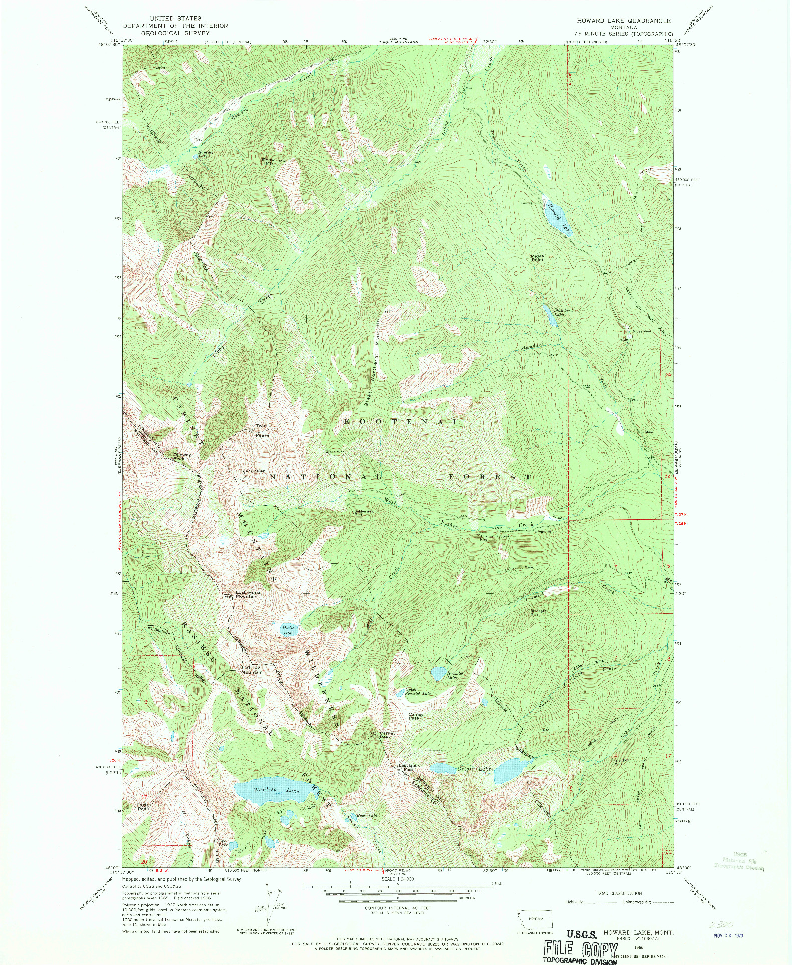 USGS 1:24000-SCALE QUADRANGLE FOR HOWARD LAKE, MT 1966