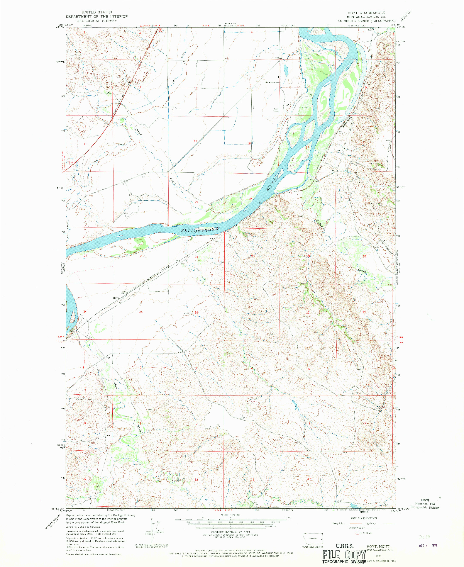 USGS 1:24000-SCALE QUADRANGLE FOR HOYT, MT 1967