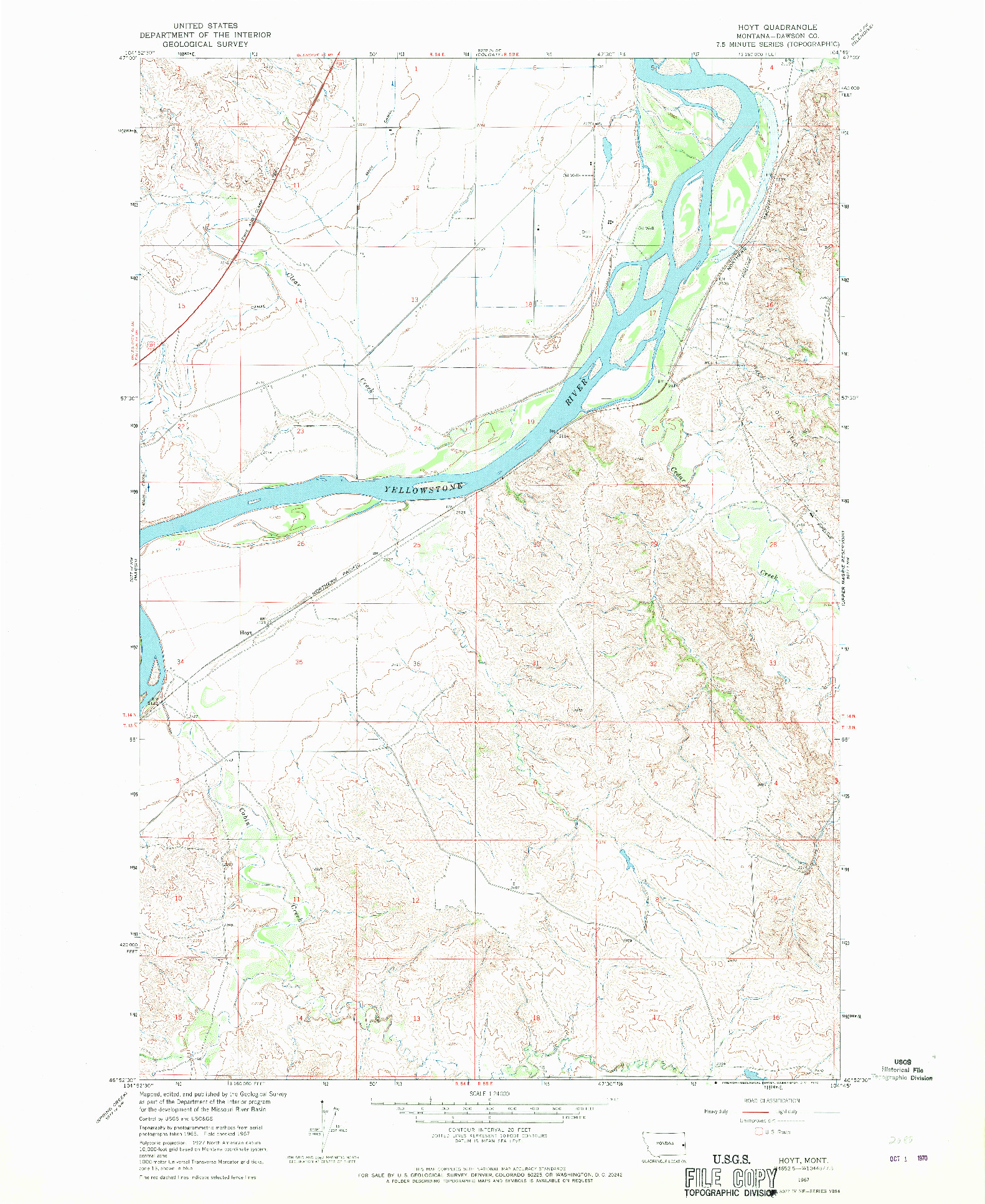 USGS 1:24000-SCALE QUADRANGLE FOR HOYT, MT 1967