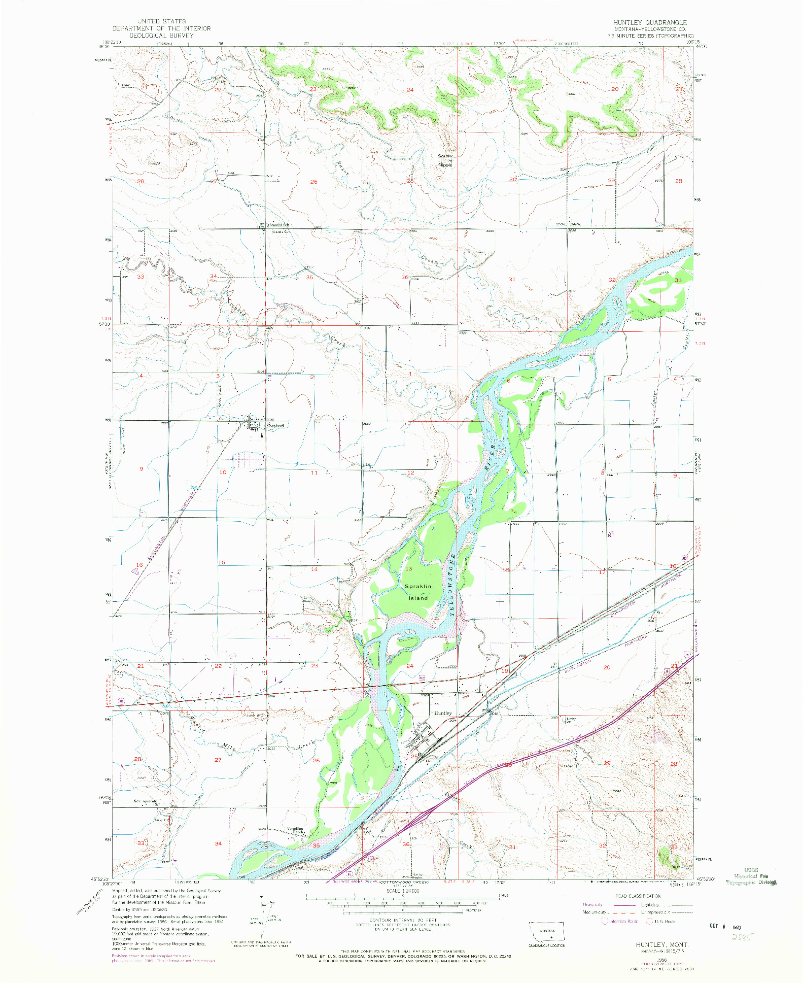 USGS 1:24000-SCALE QUADRANGLE FOR HUNTLEY, MT 1956