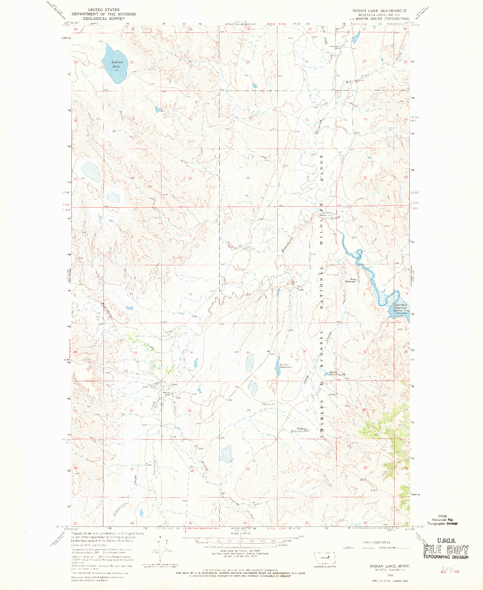 USGS 1:24000-SCALE QUADRANGLE FOR INDIAN LAKE, MT 1965