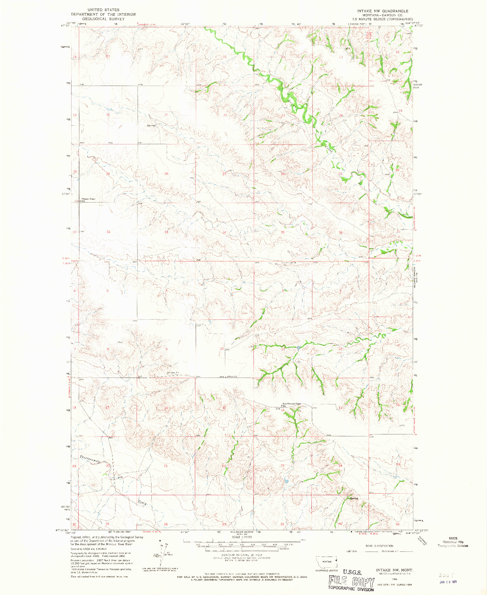 USGS 1:24000-SCALE QUADRANGLE FOR INTAKE NW, MT 1966