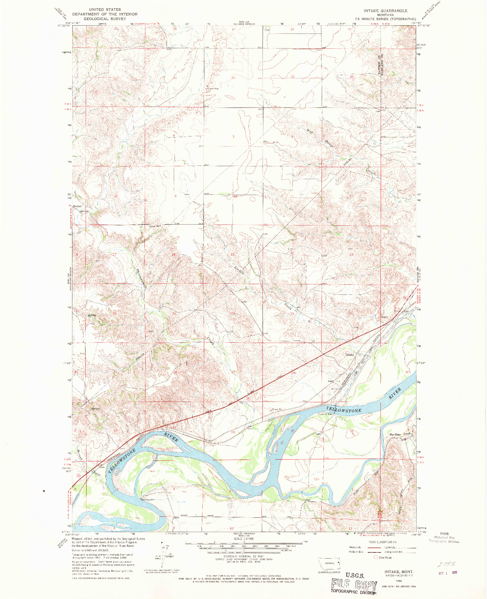 USGS 1:24000-SCALE QUADRANGLE FOR INTAKE, MT 1966