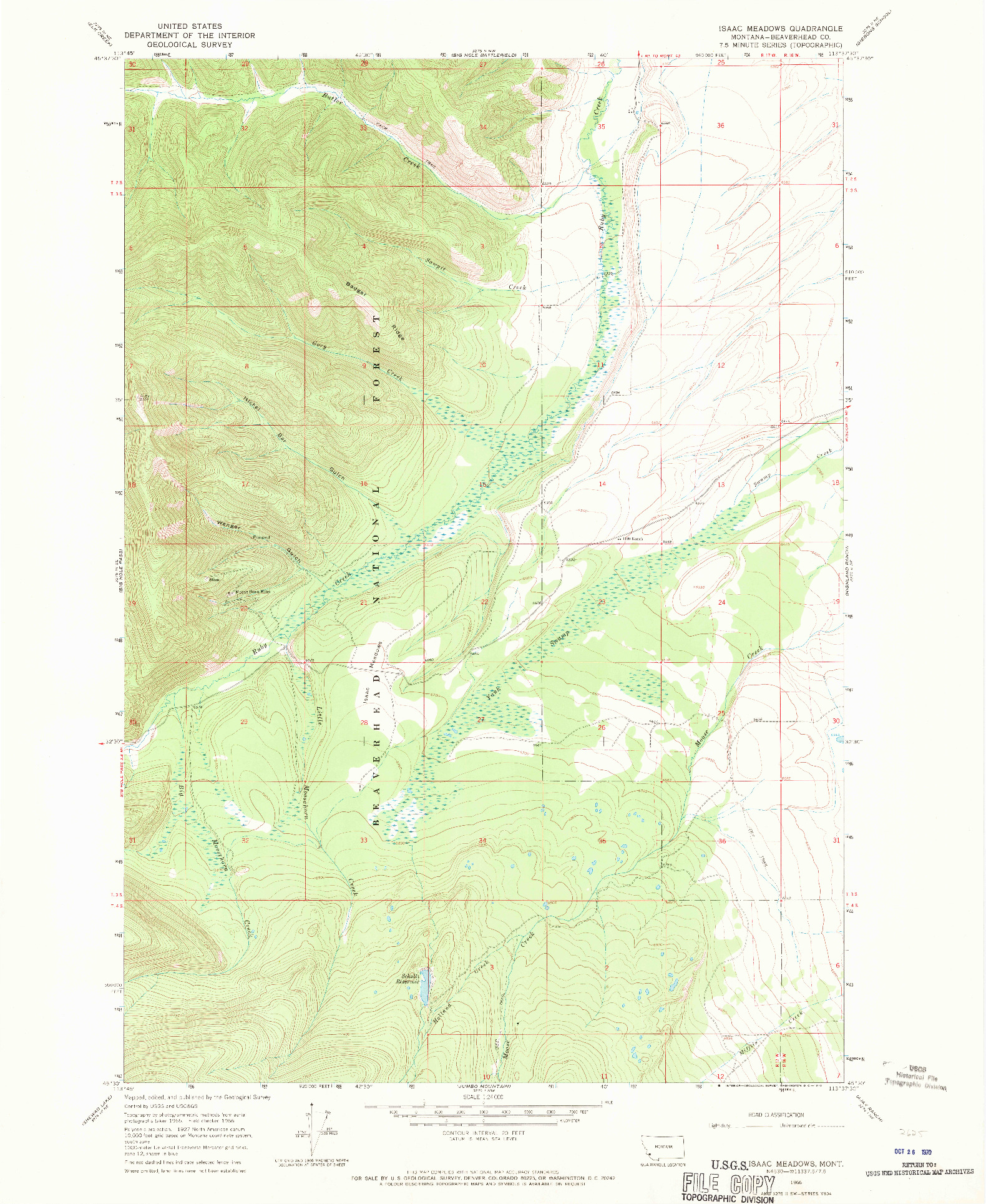 USGS 1:24000-SCALE QUADRANGLE FOR ISAAC MEADOWS, MT 1966