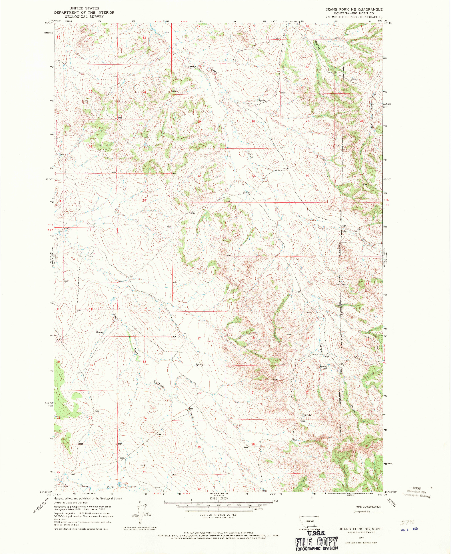 USGS 1:24000-SCALE QUADRANGLE FOR JEANS FORK NE, MT 1967