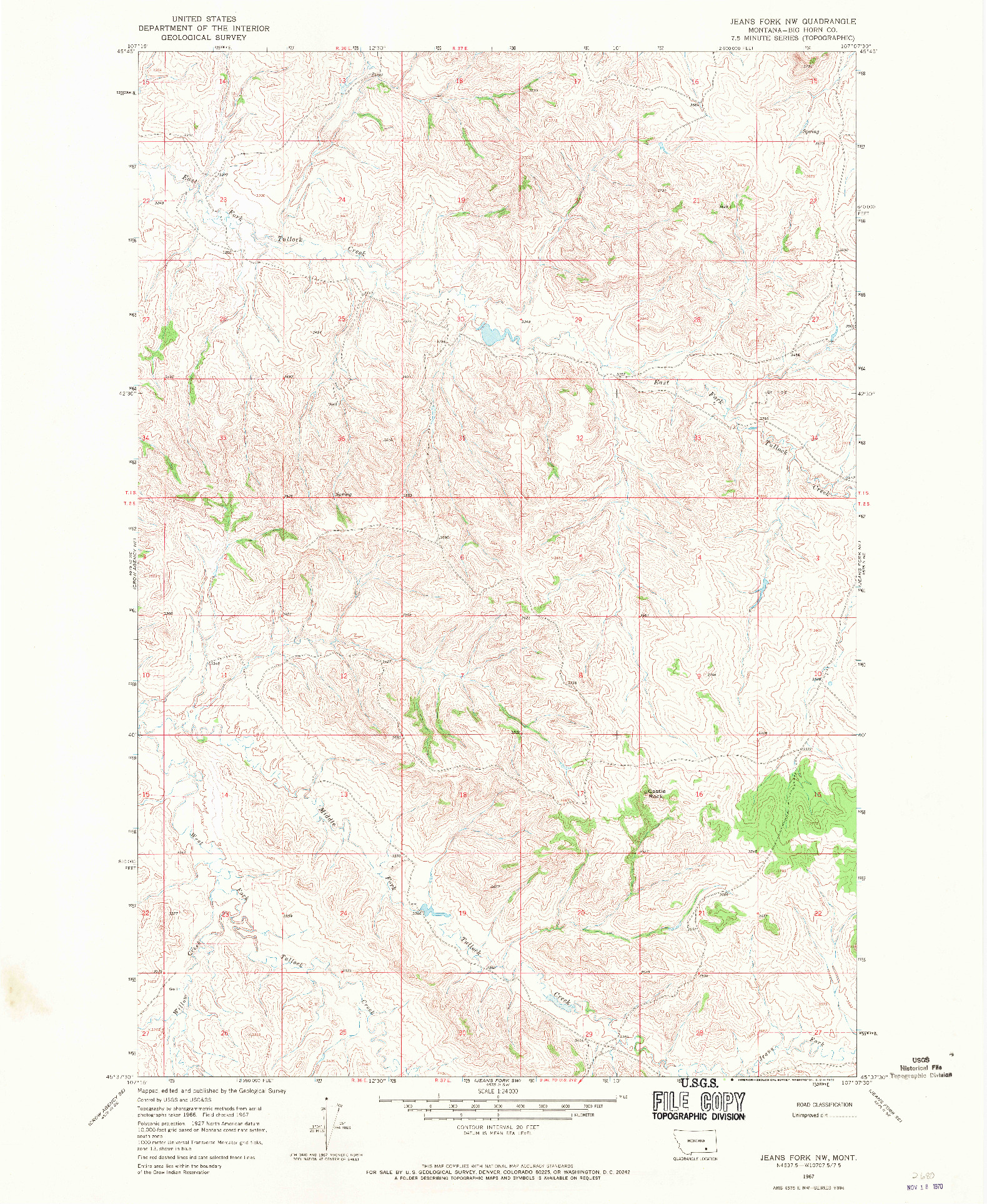 USGS 1:24000-SCALE QUADRANGLE FOR JEANS FORK NW, MT 1967