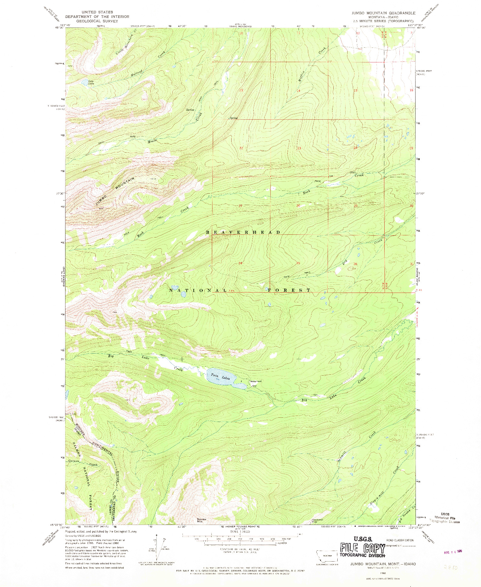 USGS 1:24000-SCALE QUADRANGLE FOR JUMBO MOUNTAIN, MT 1966