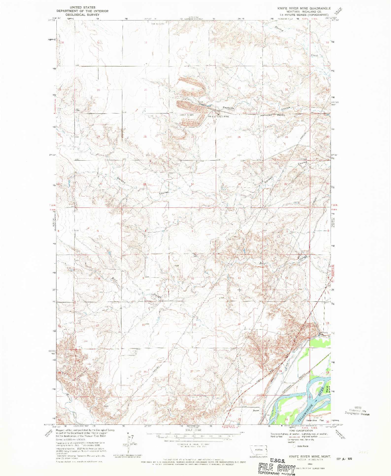 USGS 1:24000-SCALE QUADRANGLE FOR KNIFE RIVER MINE, MT 1966