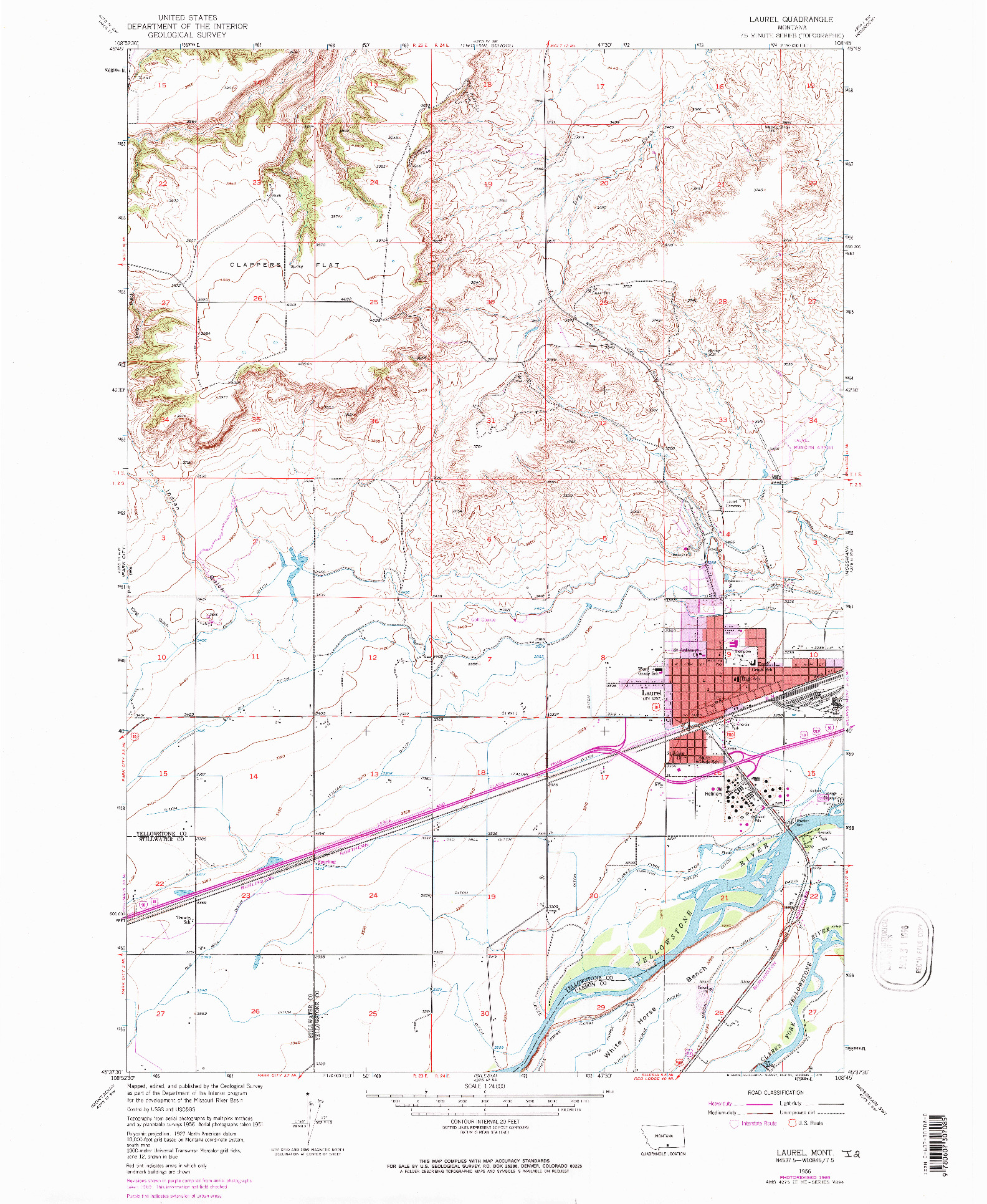USGS 1:24000-SCALE QUADRANGLE FOR LAUREL, MT 1956