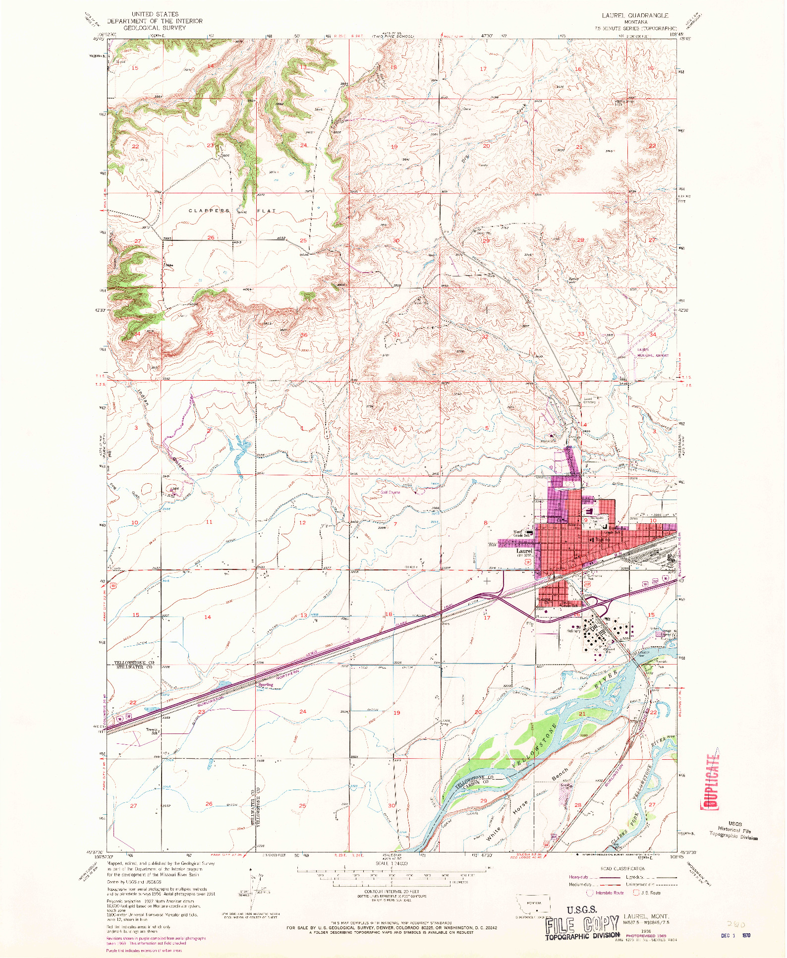 USGS 1:24000-SCALE QUADRANGLE FOR LAUREL, MT 1969