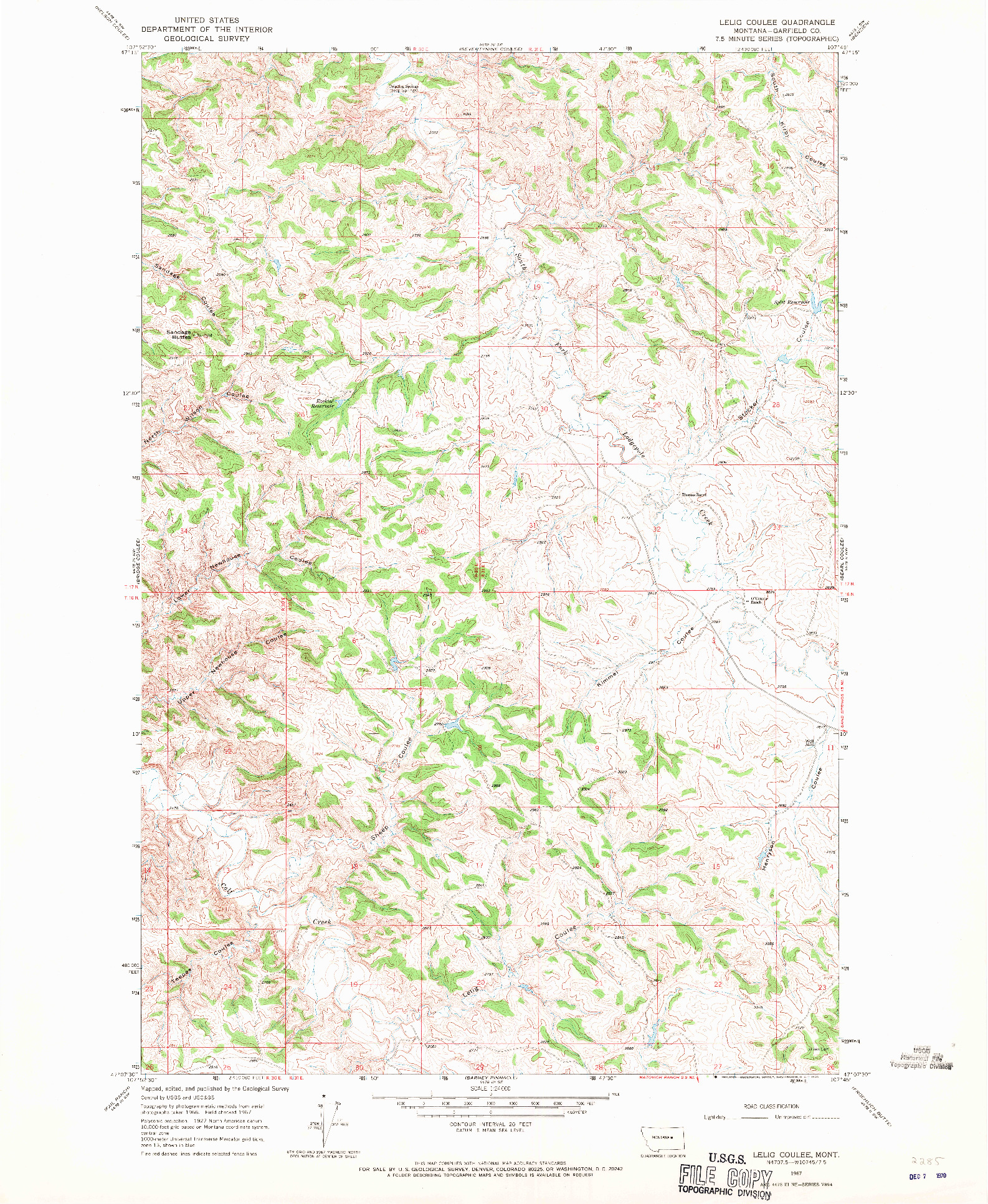 USGS 1:24000-SCALE QUADRANGLE FOR LELIG COULEE, MT 1967