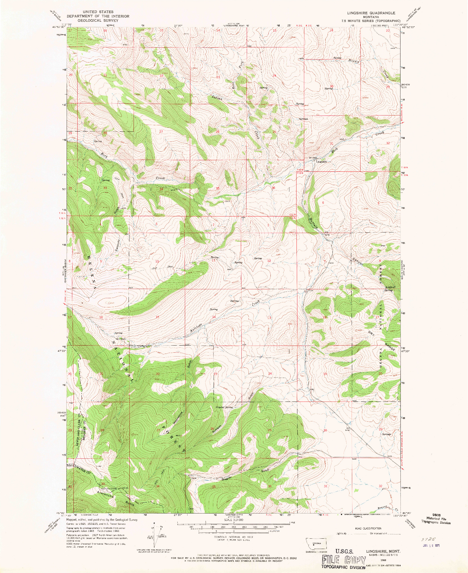 USGS 1:24000-SCALE QUADRANGLE FOR LINGSHIRE, MT 1966
